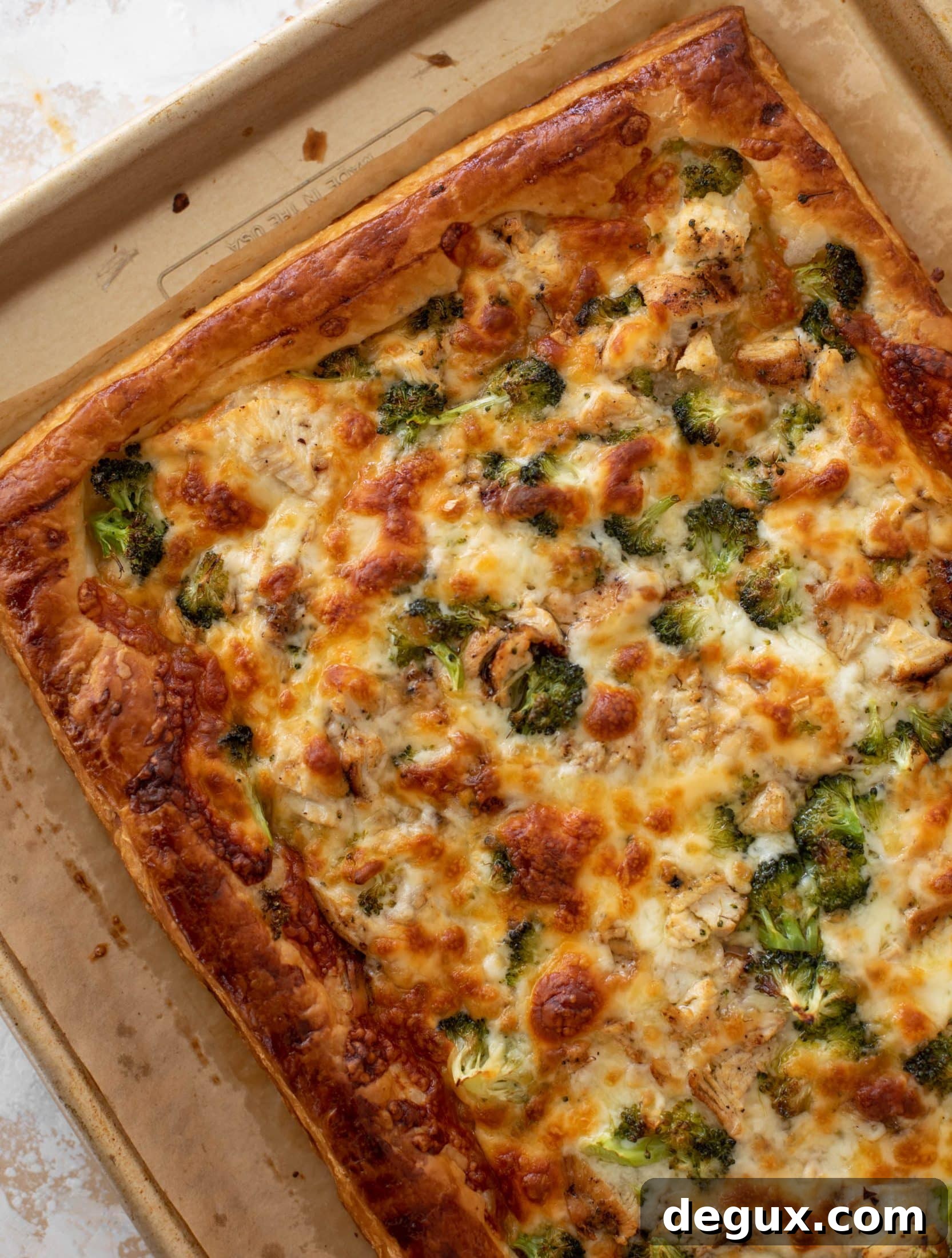 grilled chicken broccoli puff pastry pizza