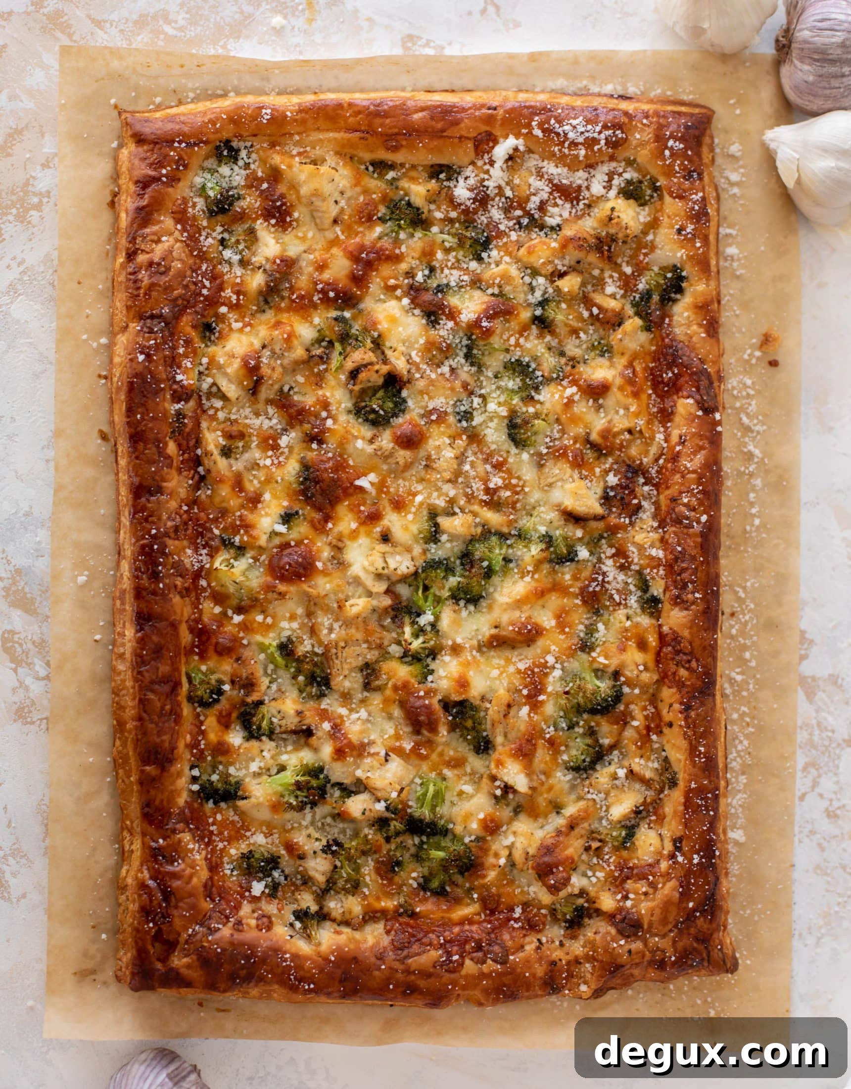 grilled chicken broccoli puff pastry pizza