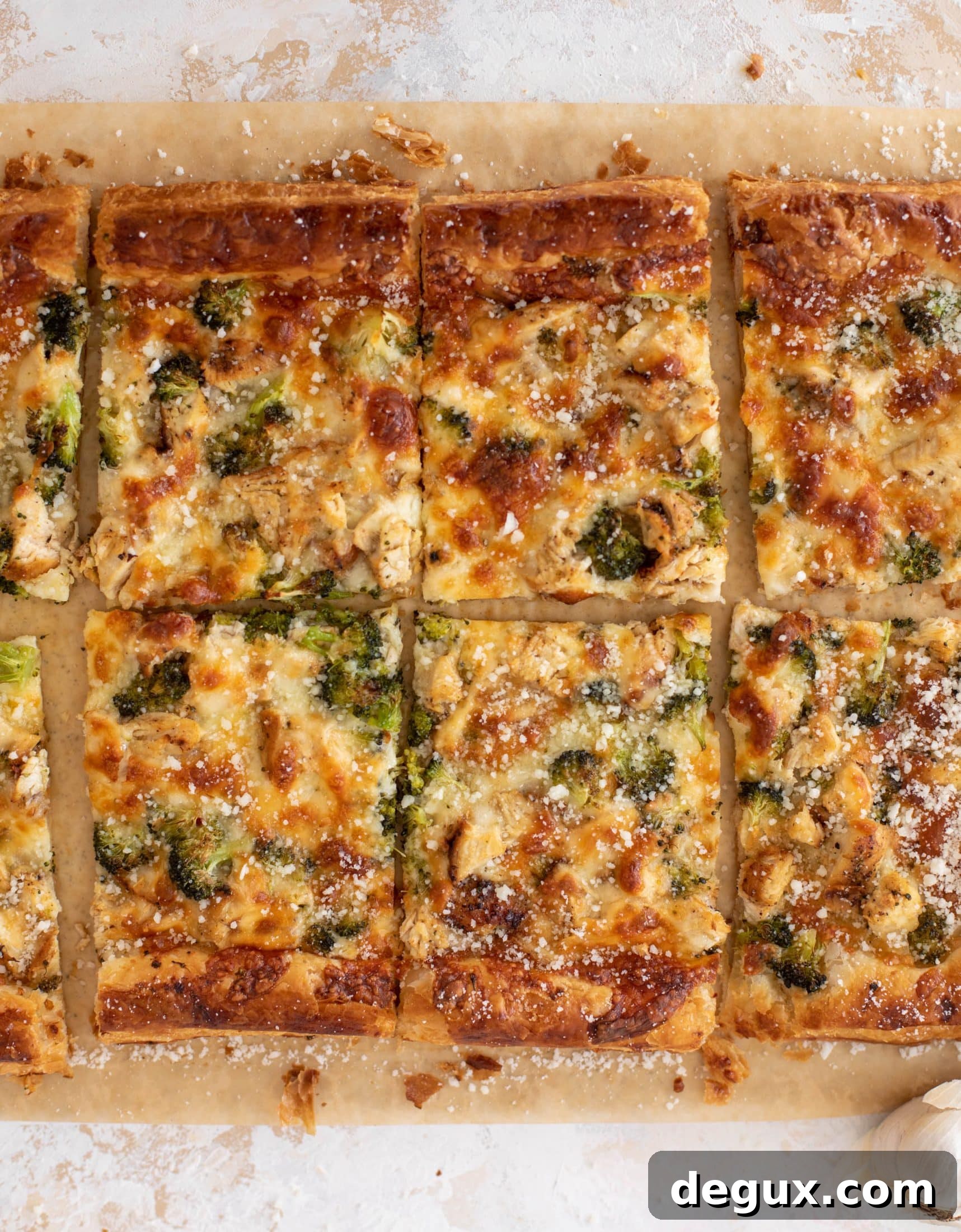 grilled chicken broccoli puff pastry pizza