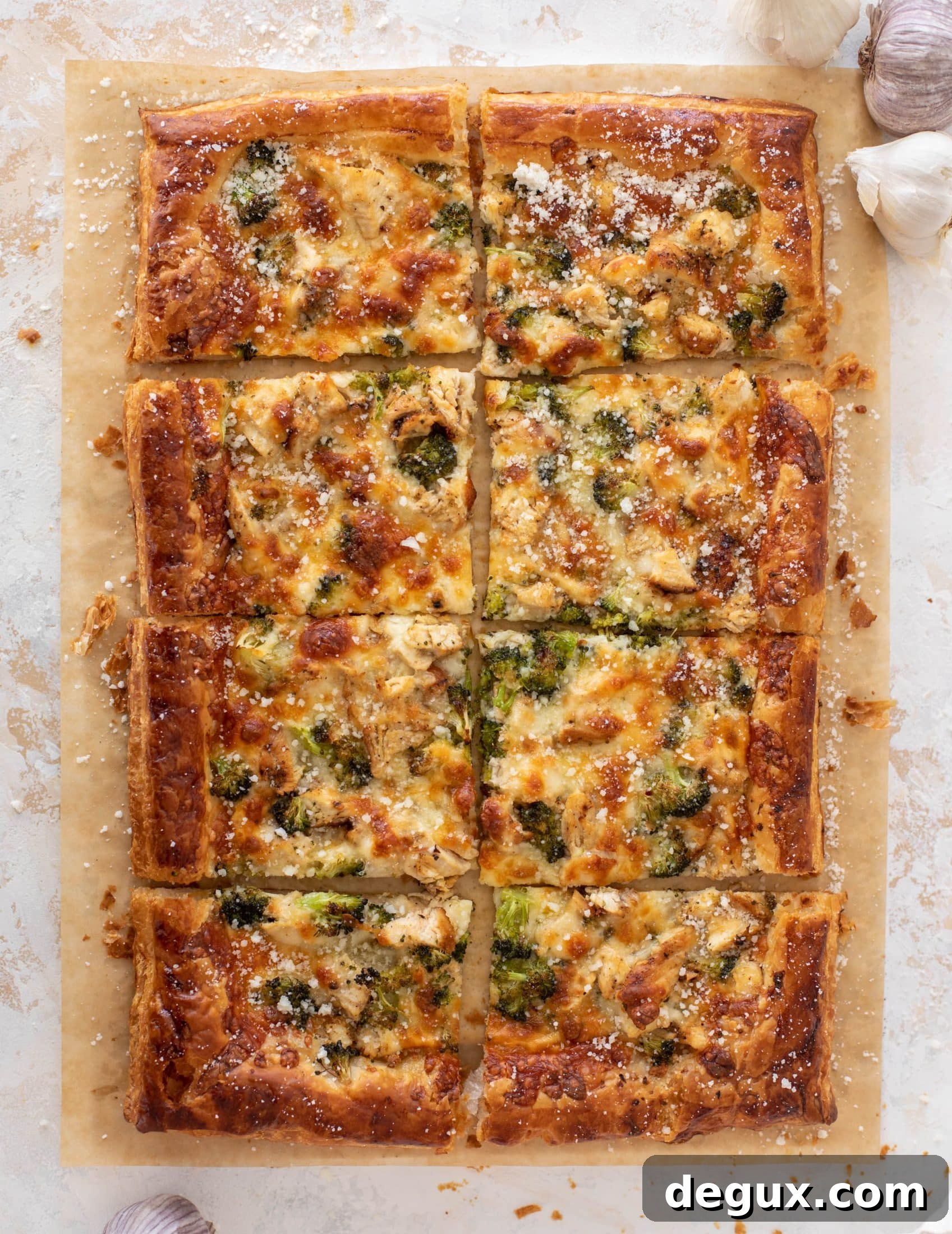 grilled chicken broccoli puff pastry pizza