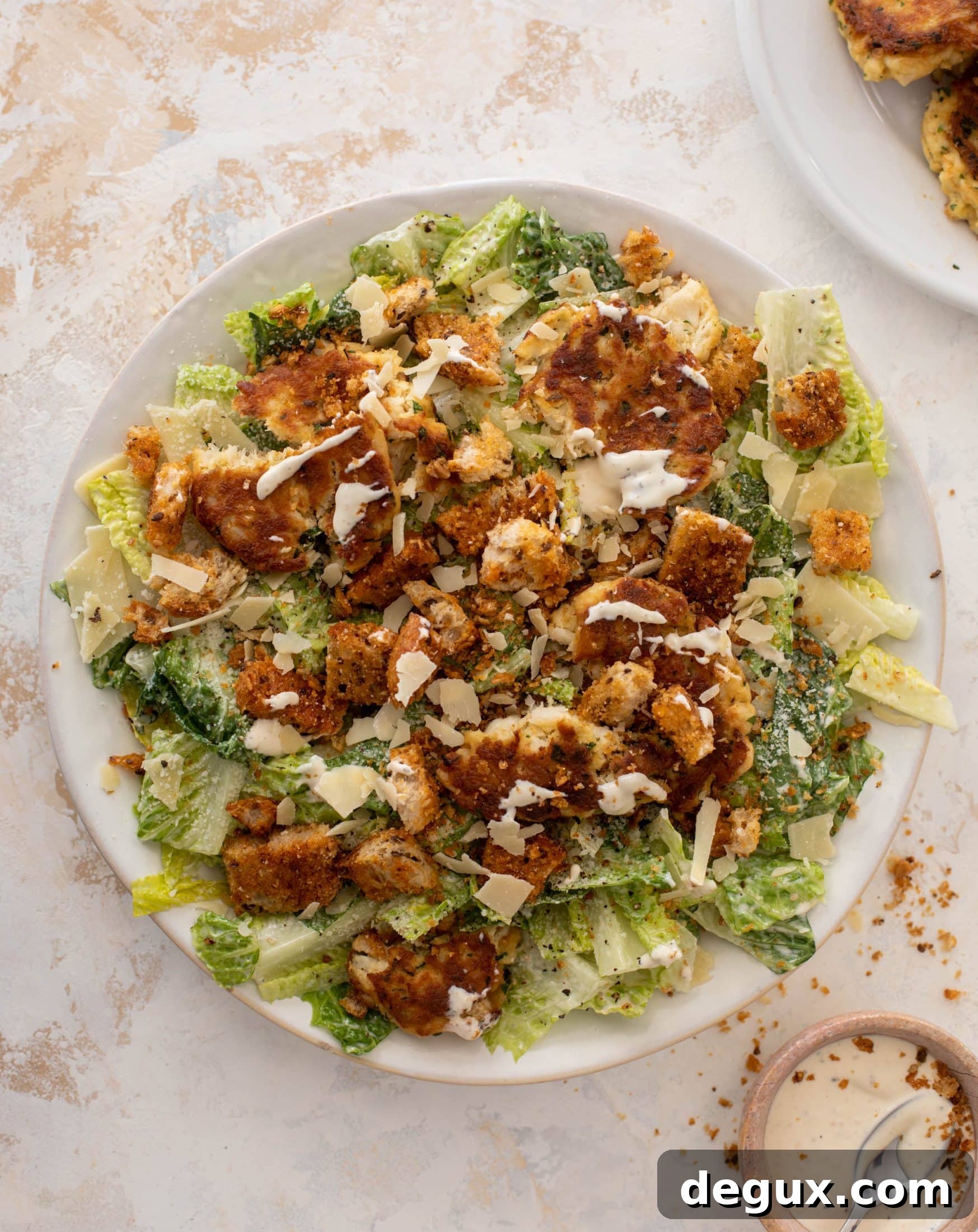 crab cake caesar with old bay croutons