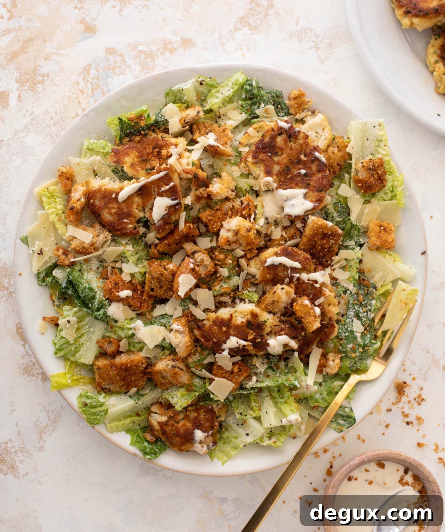 crab cake caesar with old bay croutons