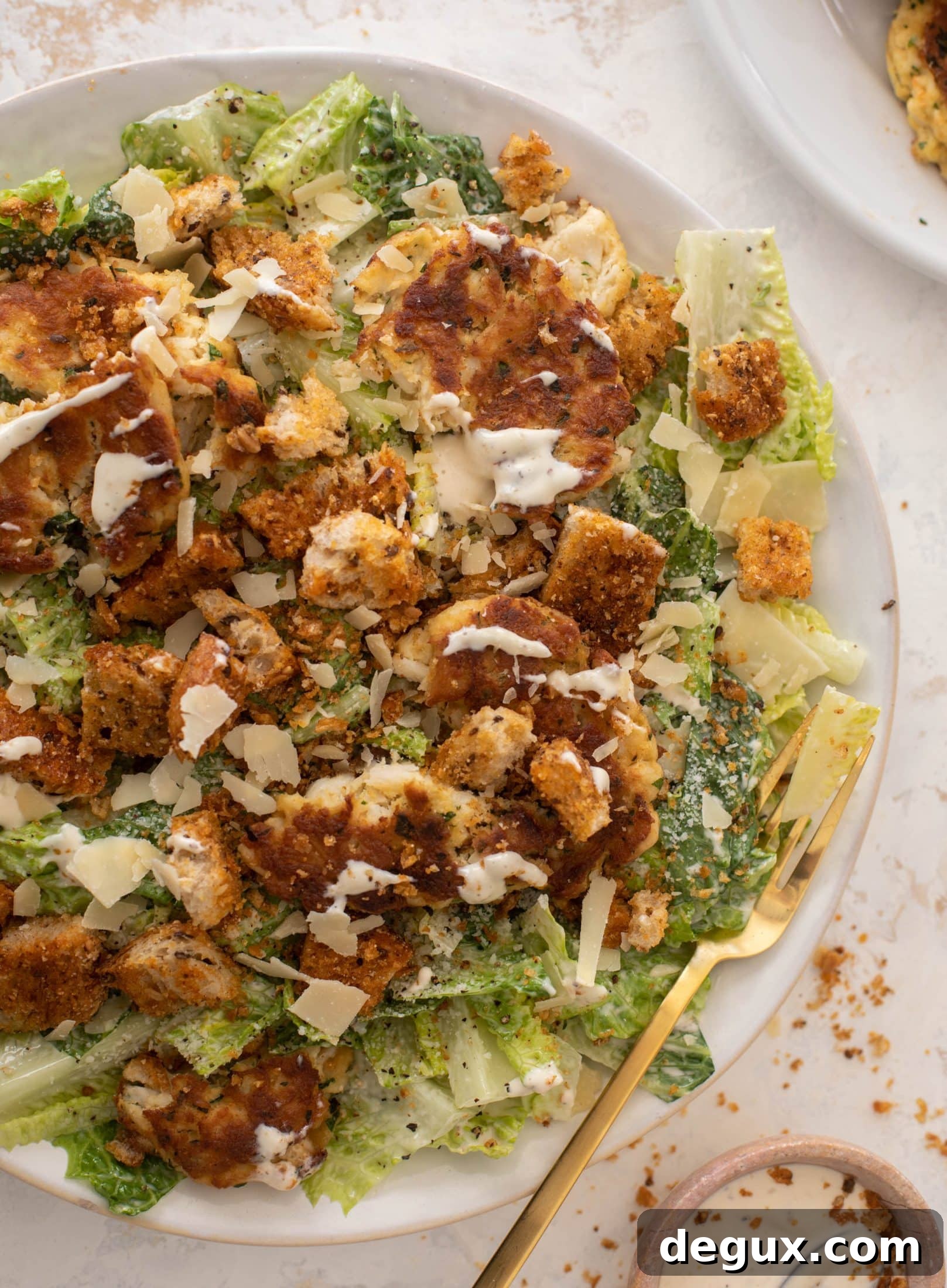 crab cake caesar with old bay croutons