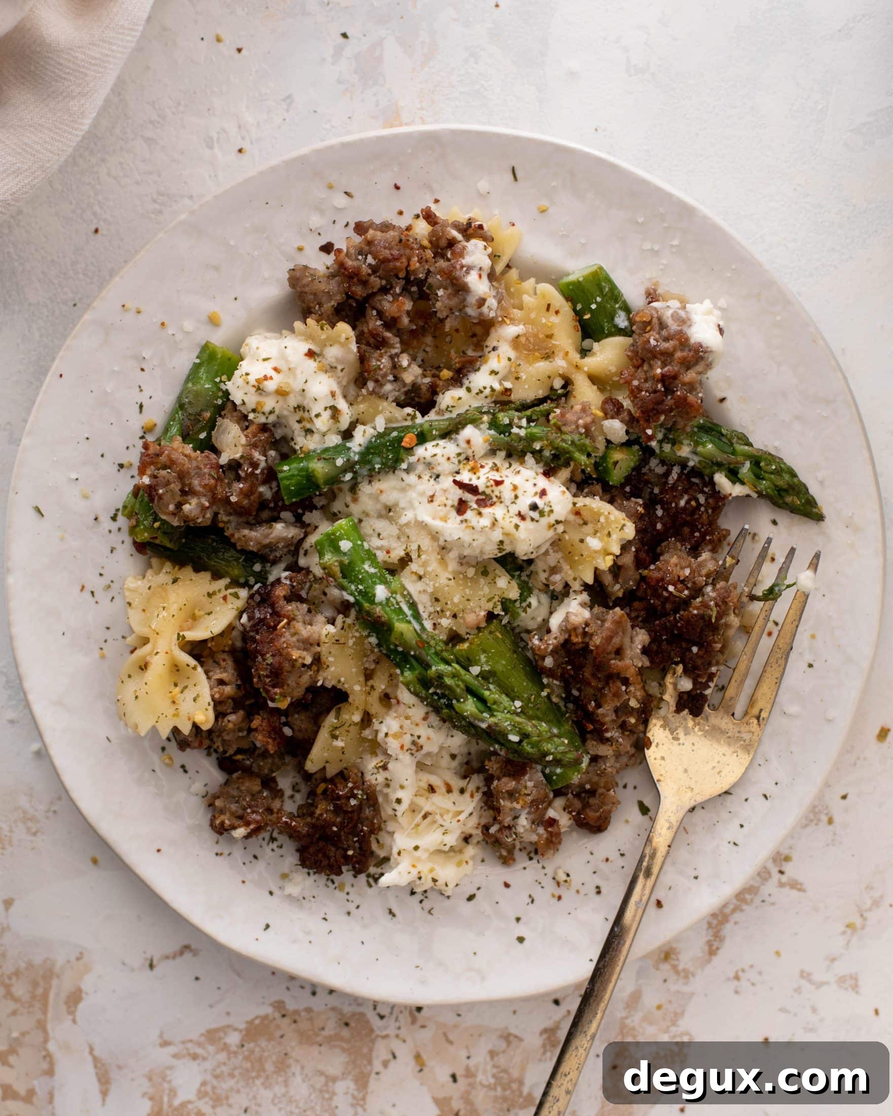 crispy sausage asparagus pasta