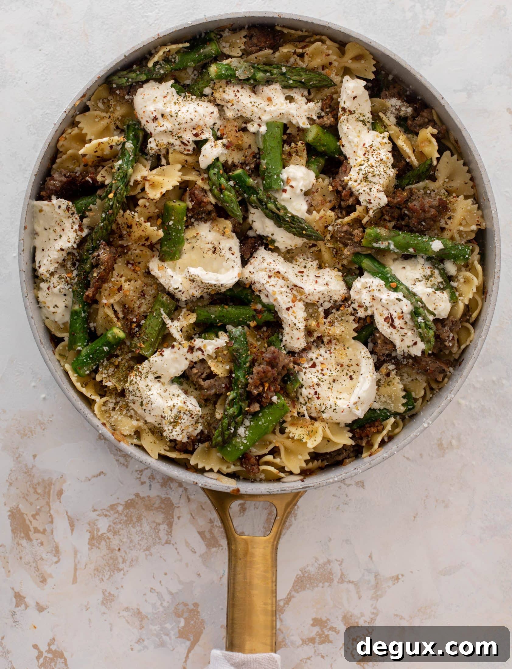 crispy sausage asparagus pasta
