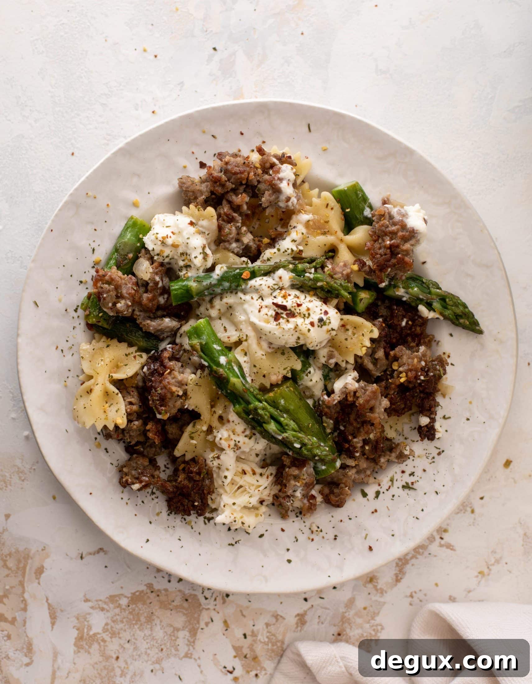 crispy sausage asparagus pasta