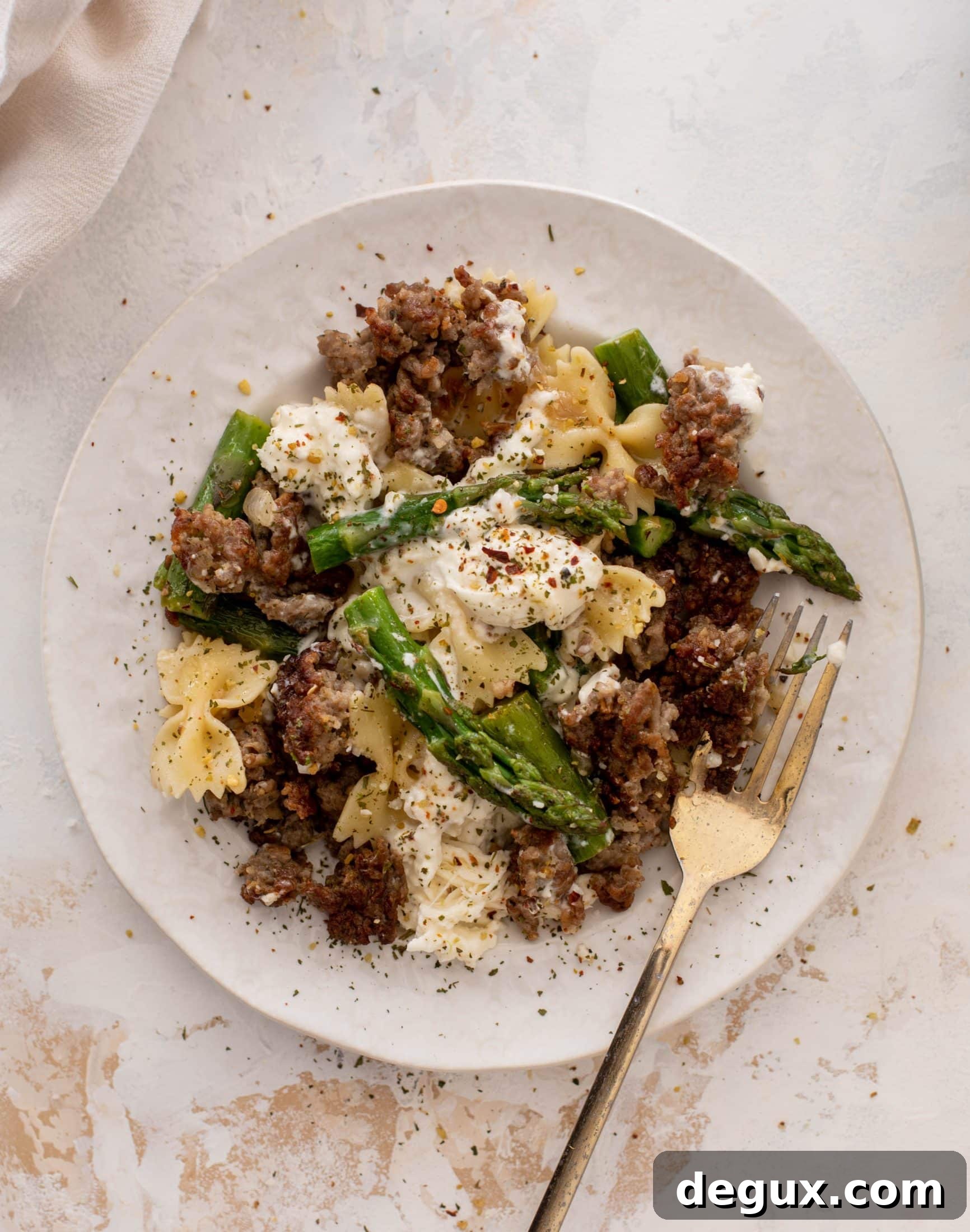 crispy sausage asparagus pasta