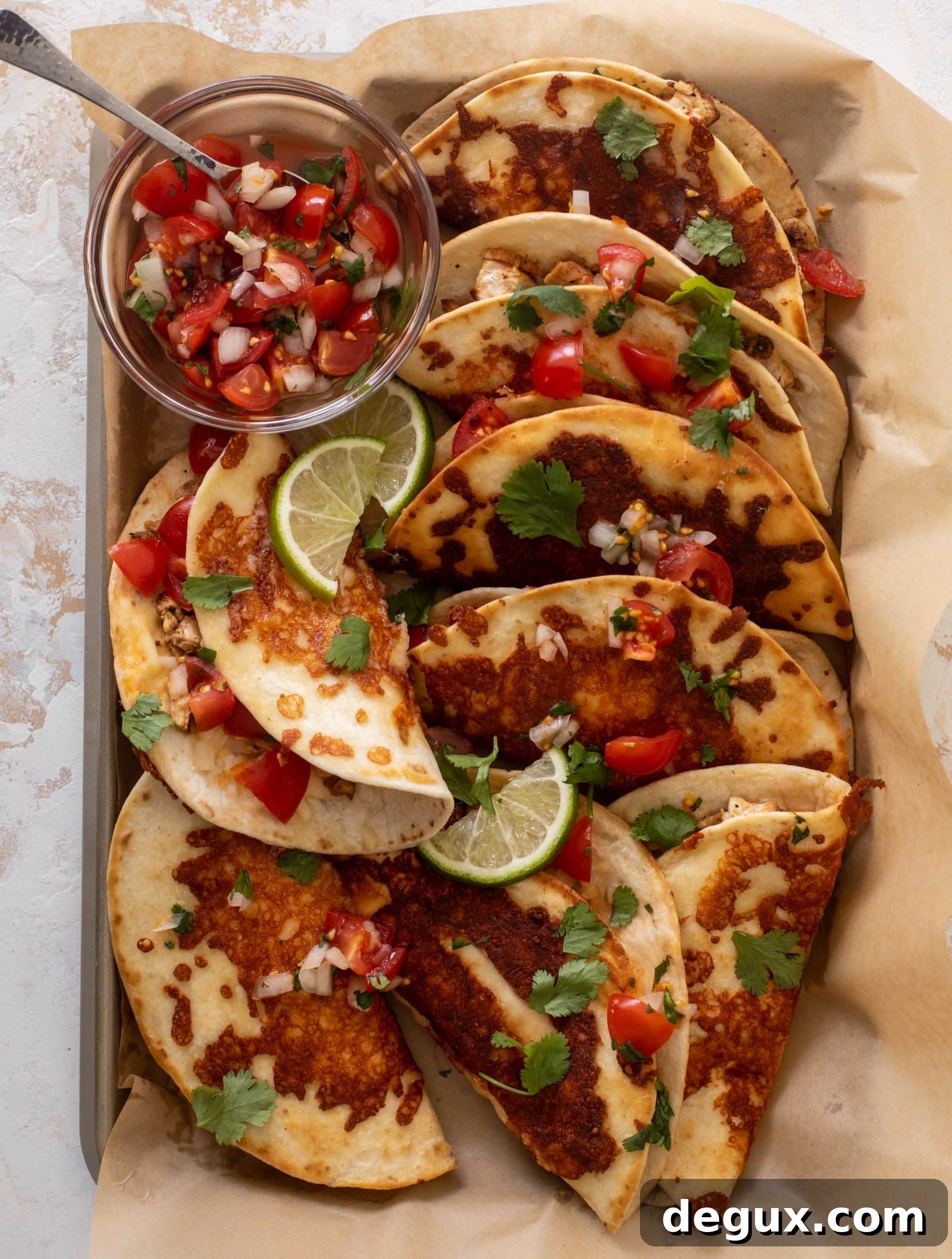 Crispy Cheddar Chicken Tacos with Tangy Salsa 8 crispy cheesy chicken tacos