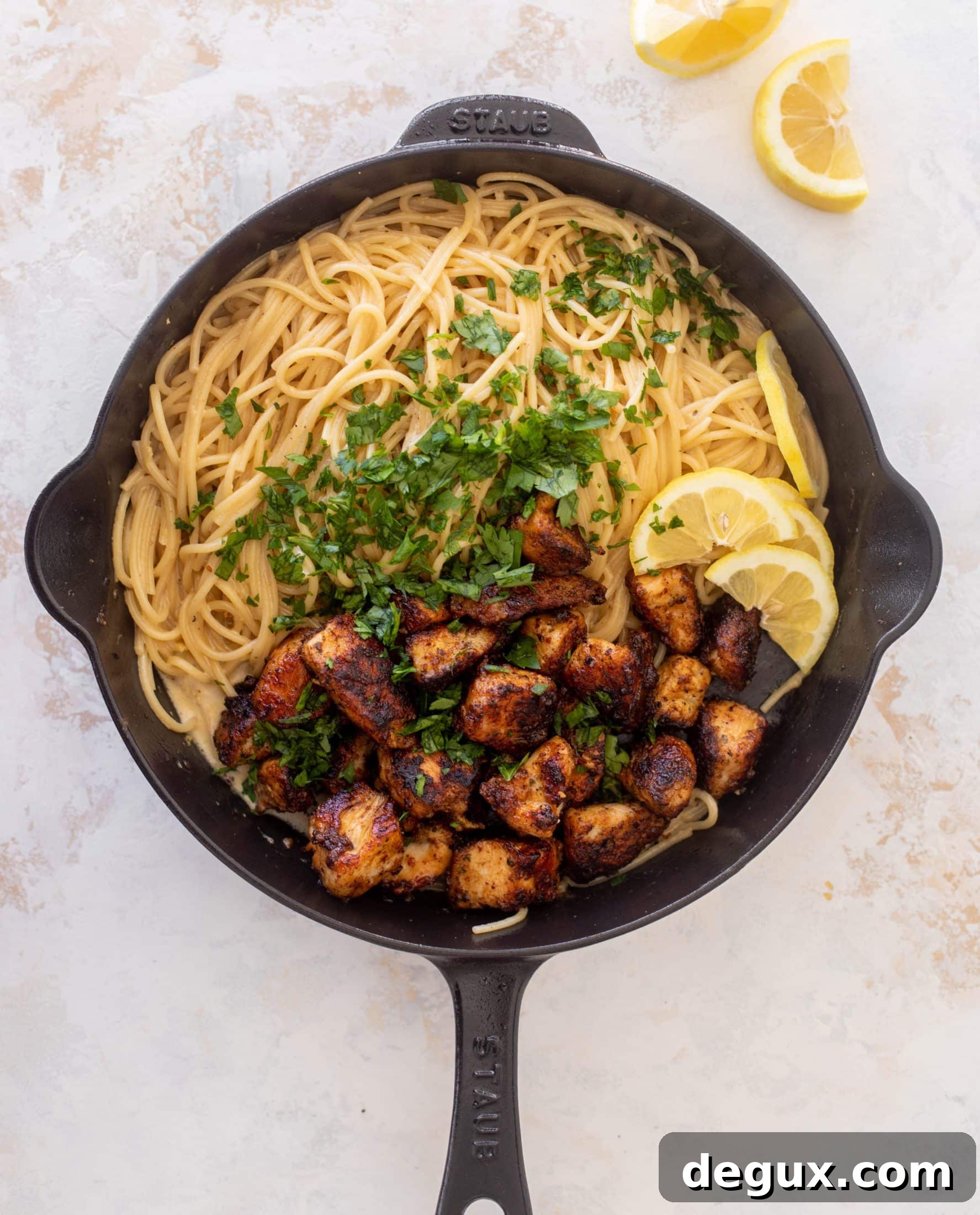 crispy lemon chicken bites and spaghetti