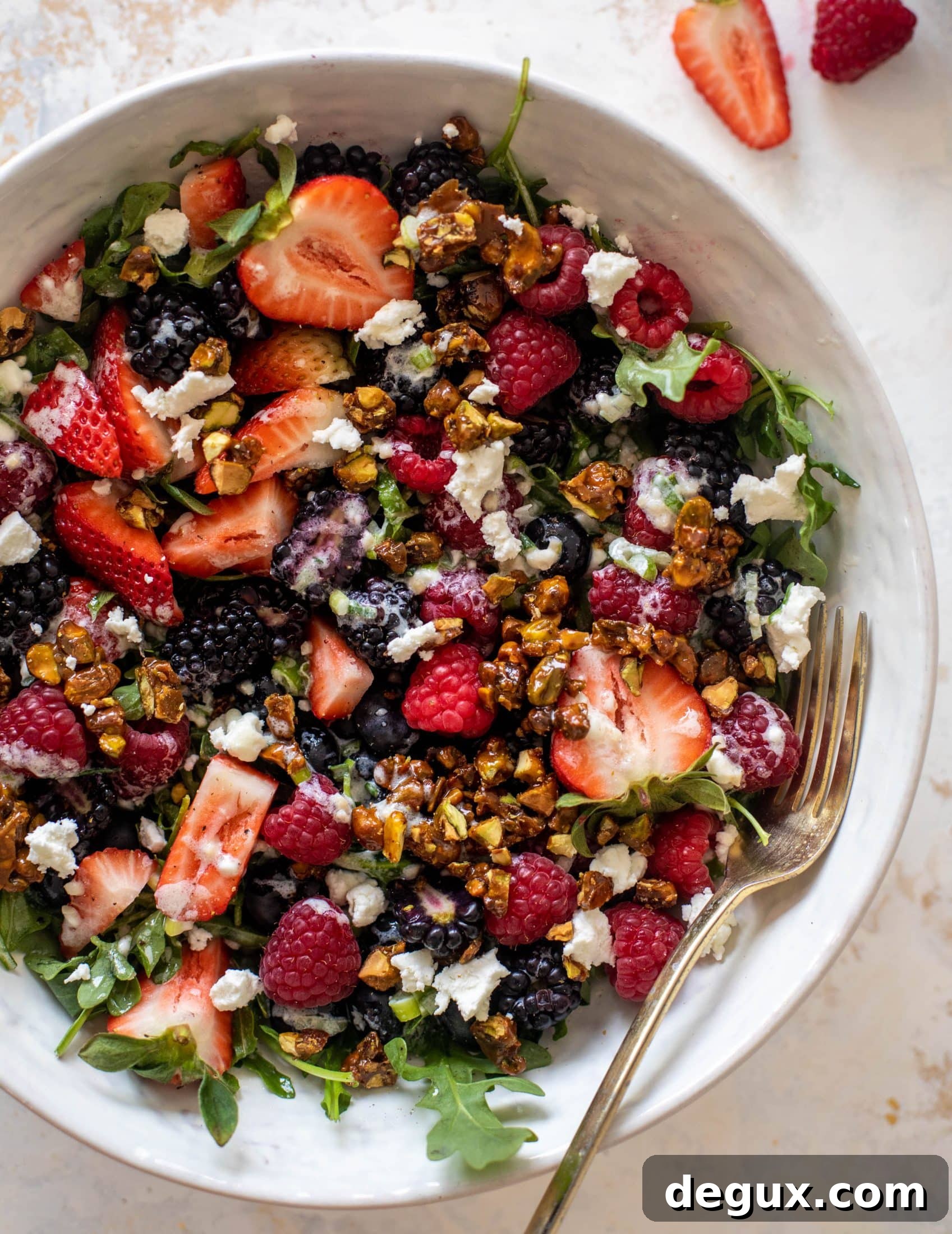 red white and berry arugula salad