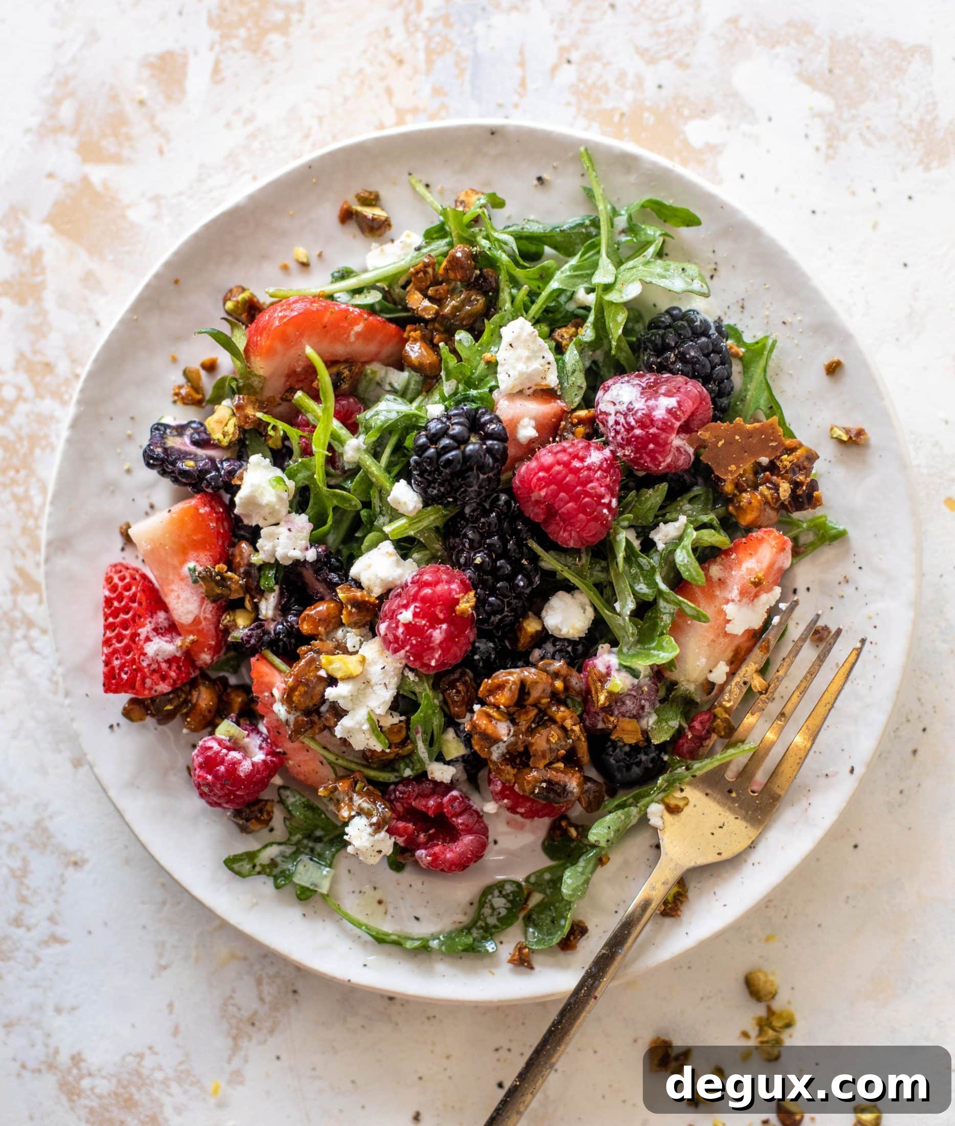 red white and berry arugula salad