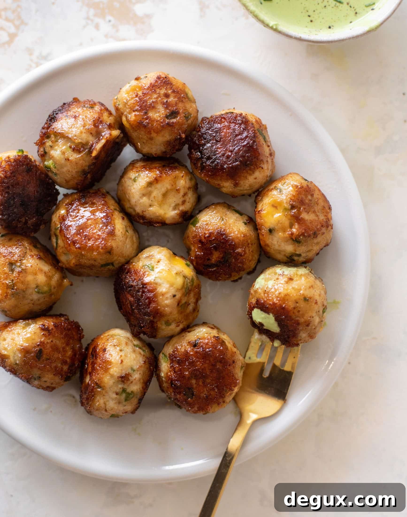 Jalapeño Cheddar Chicken Meatballs with Fresh Herb Summer Sauce 10 jalapeno cheddar chicken meatballs
