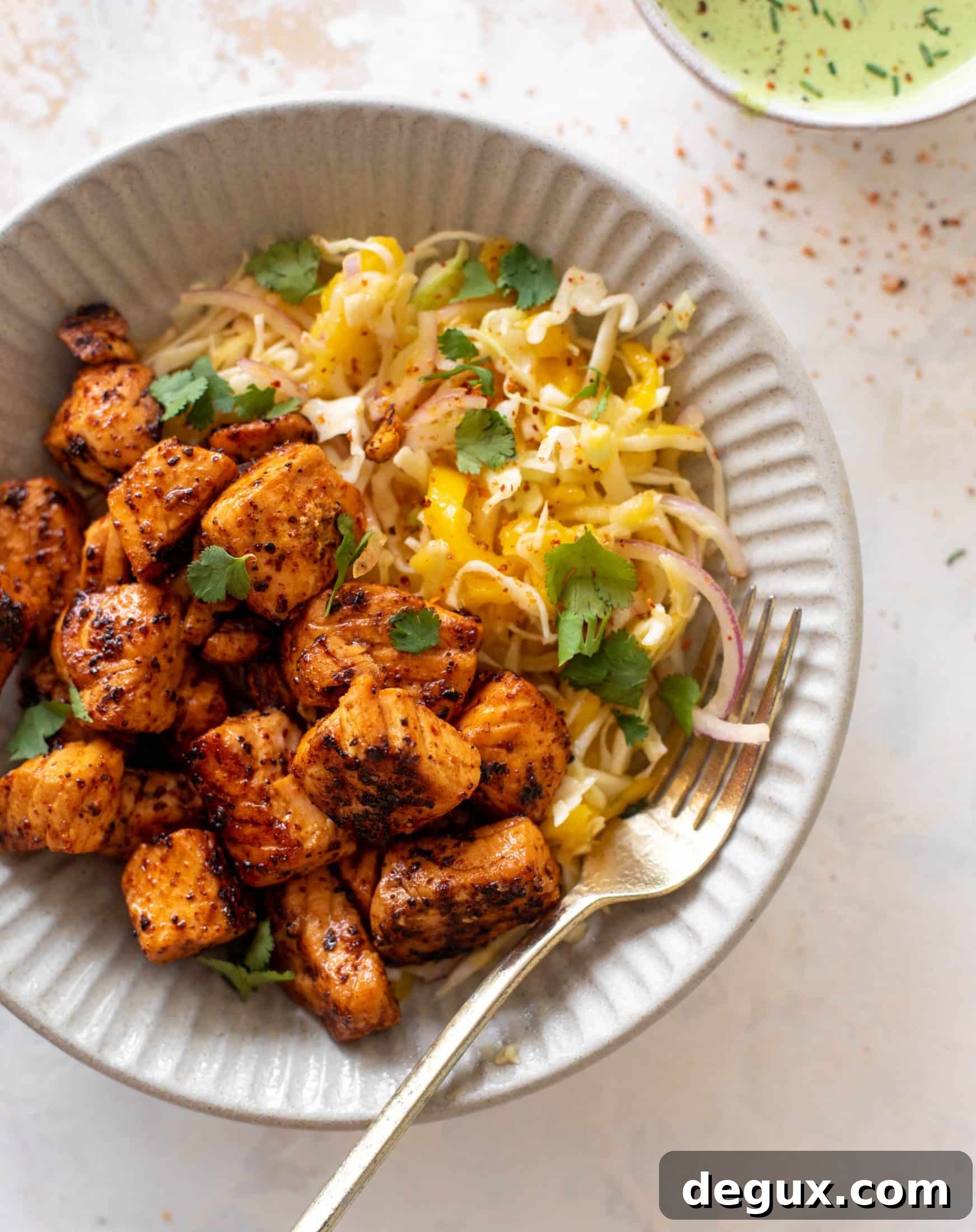 Chili-Lime Salmon Bites with Tangy Mango Slaw 7 chili lime salmon bites with mango slaw