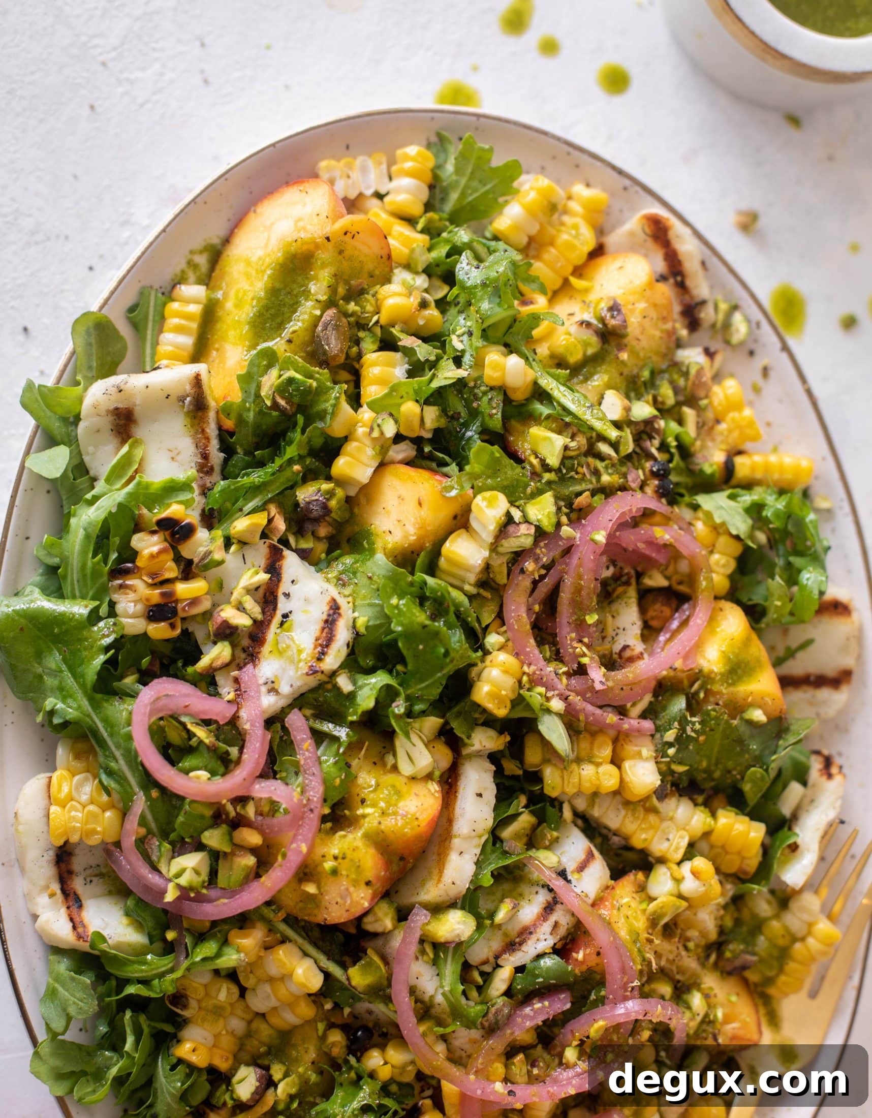 grilled halloumi peach salad