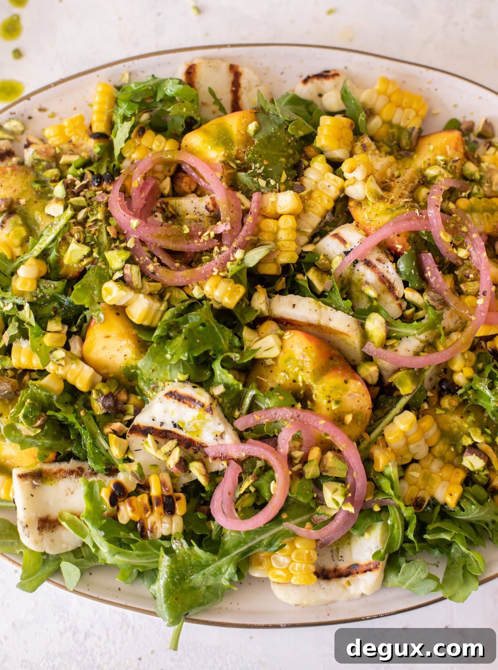 grilled halloumi peach salad