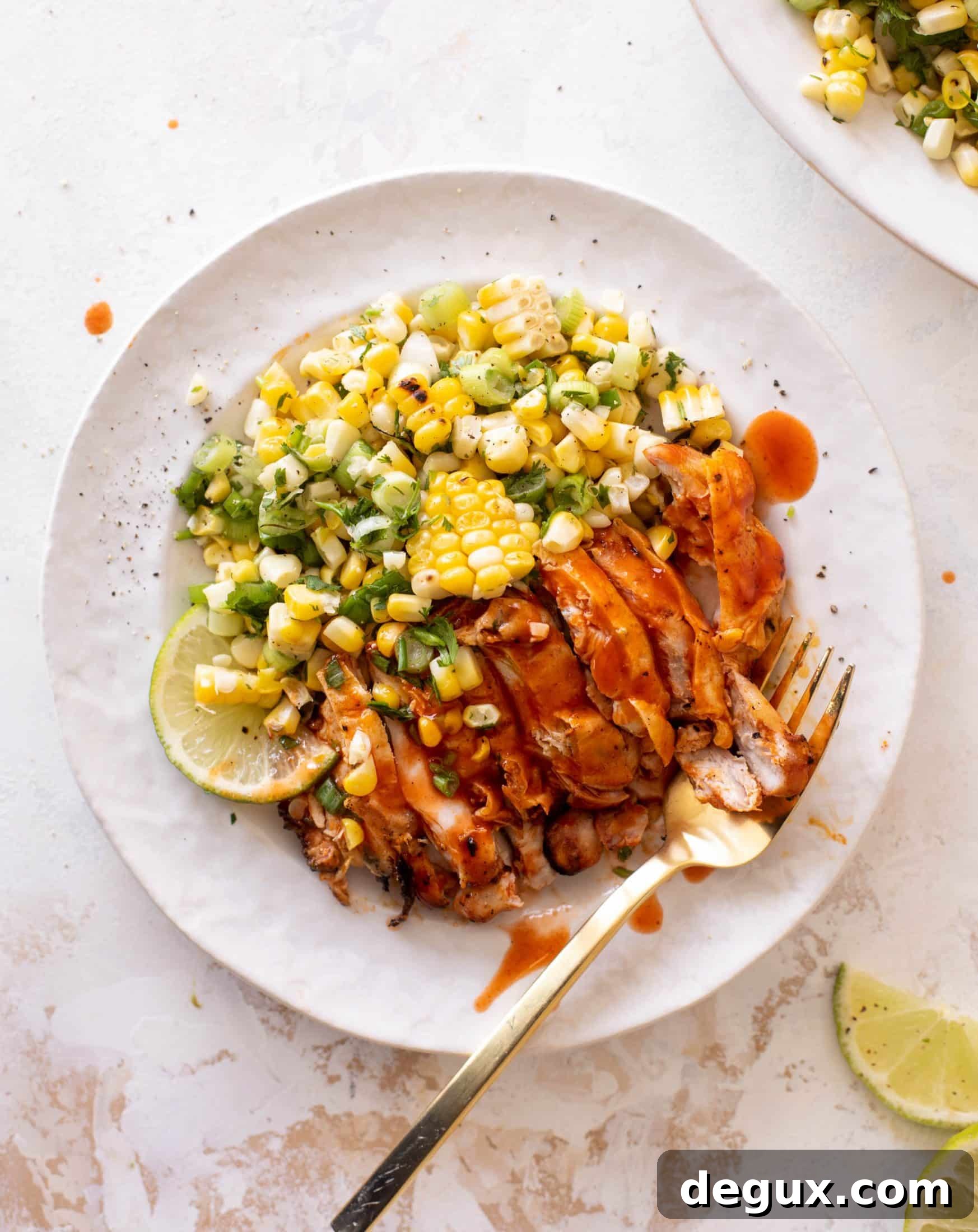 grilled buffalo chicken with corn salad