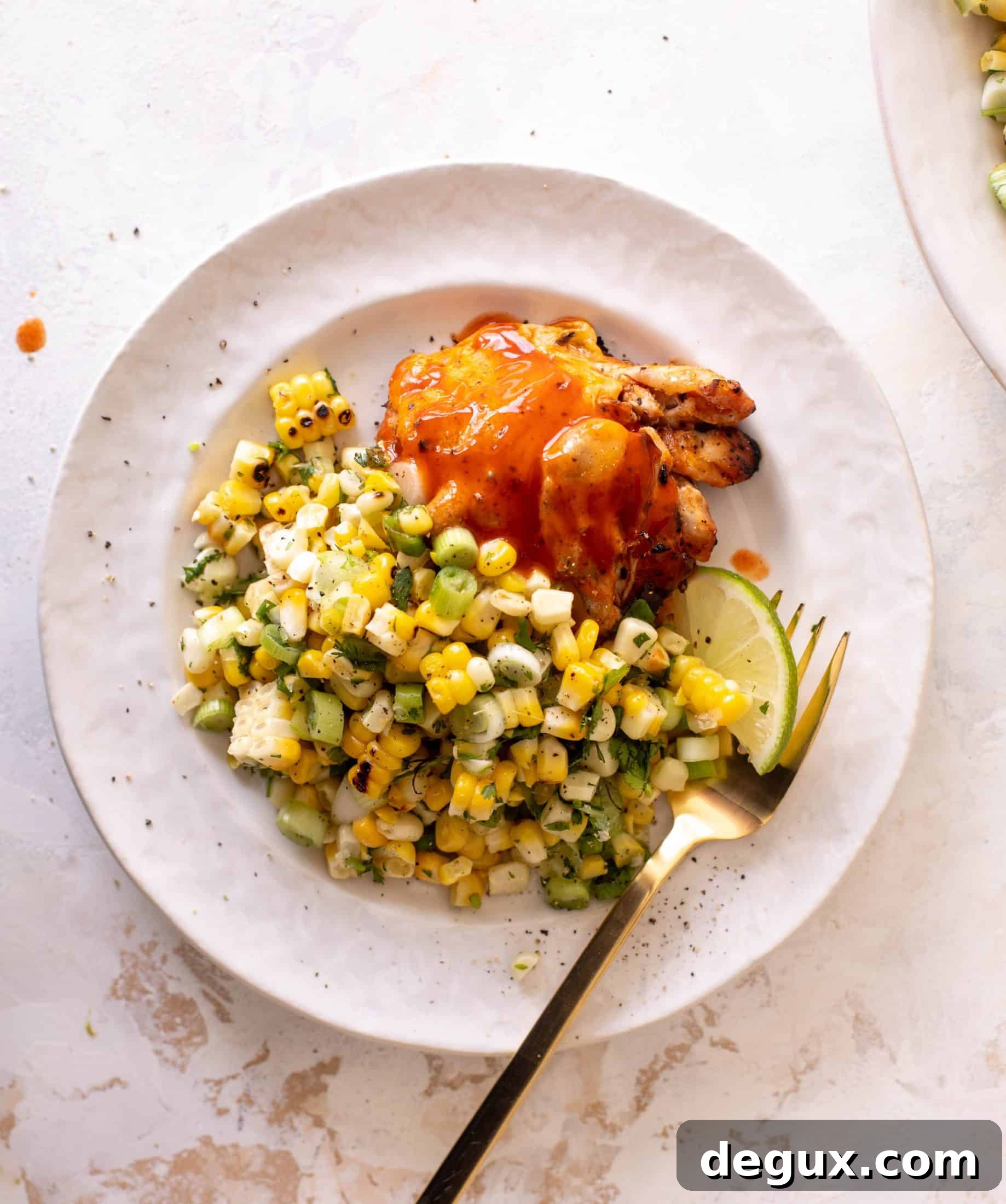 grilled buffalo chicken with corn salad