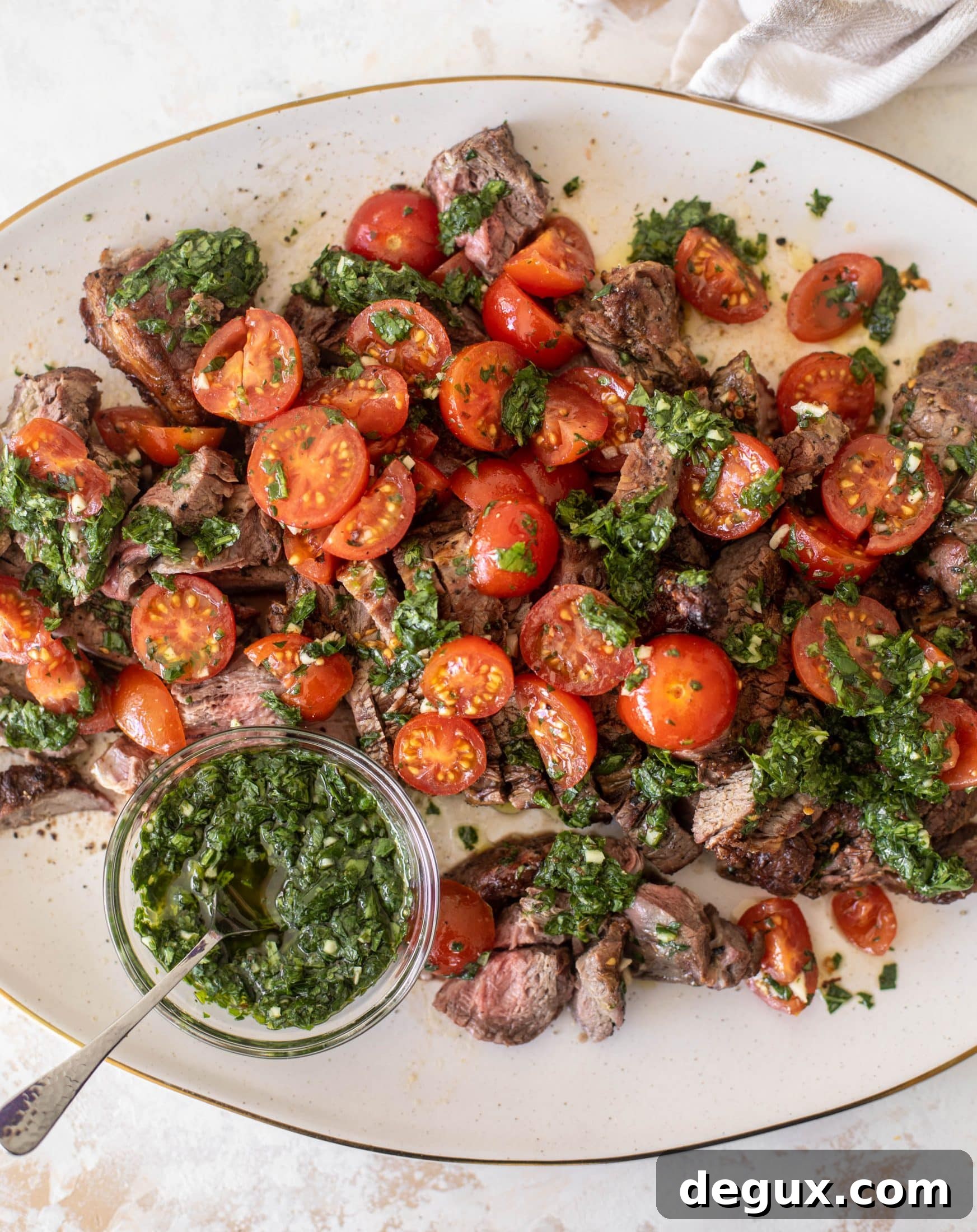 Grilled Steak with Spicy Marinated Tomatoes and Chimichurri 2 grilled steak with spicy marinated tomatoes