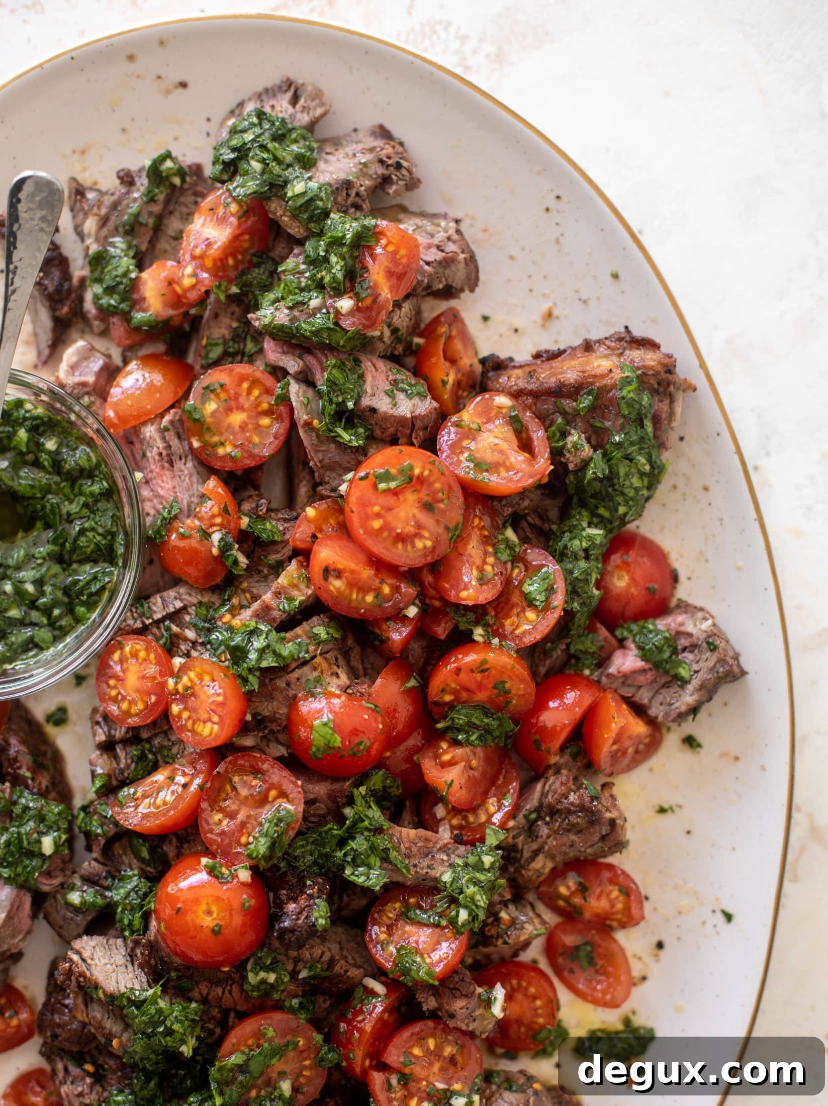 Grilled Steak with Spicy Marinated Tomatoes and Chimichurri 10 grilled steak with spicy marinated tomatoes