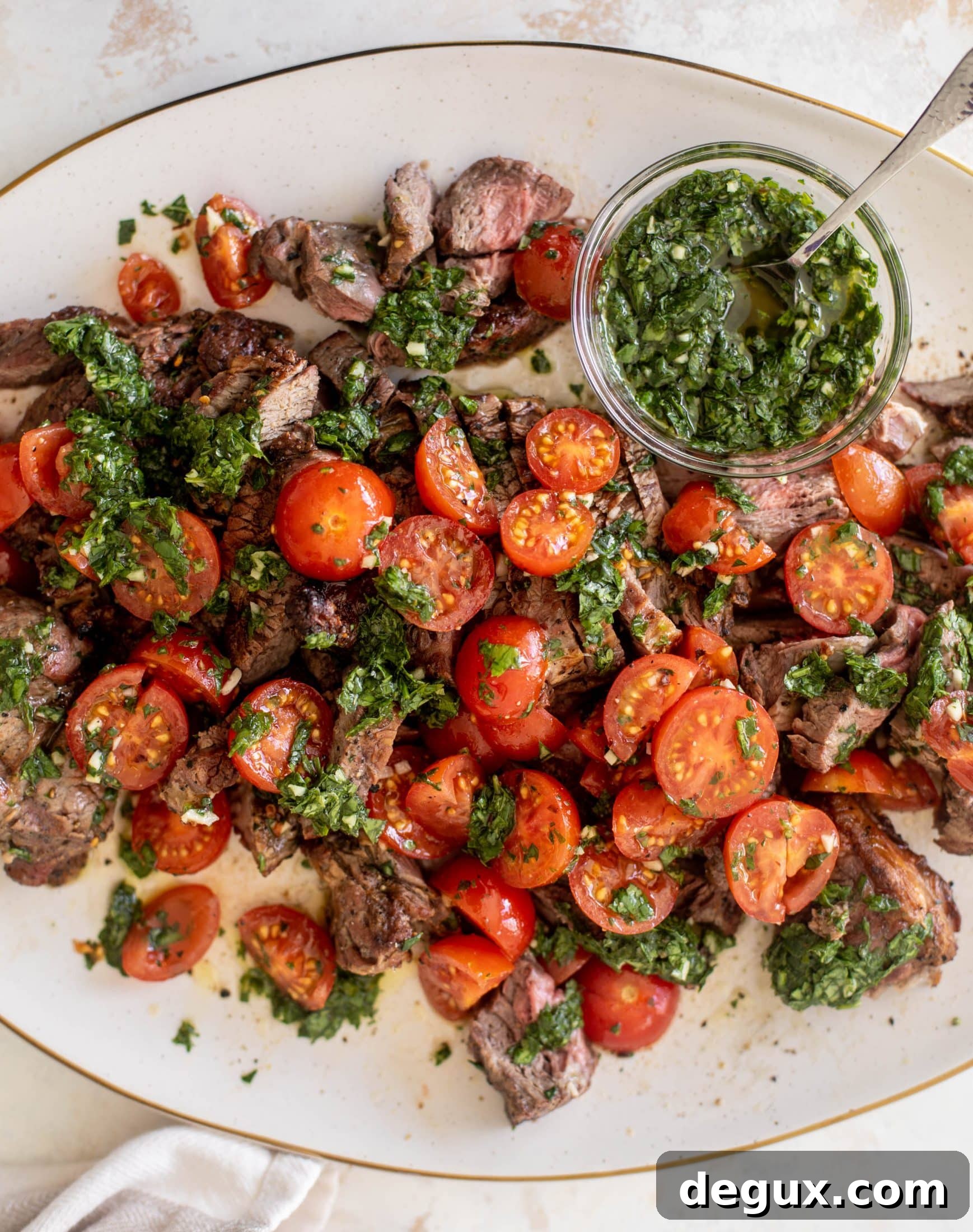 Grilled Steak with Spicy Marinated Tomatoes and Chimichurri 11 grilled steak with spicy marinated tomatoes