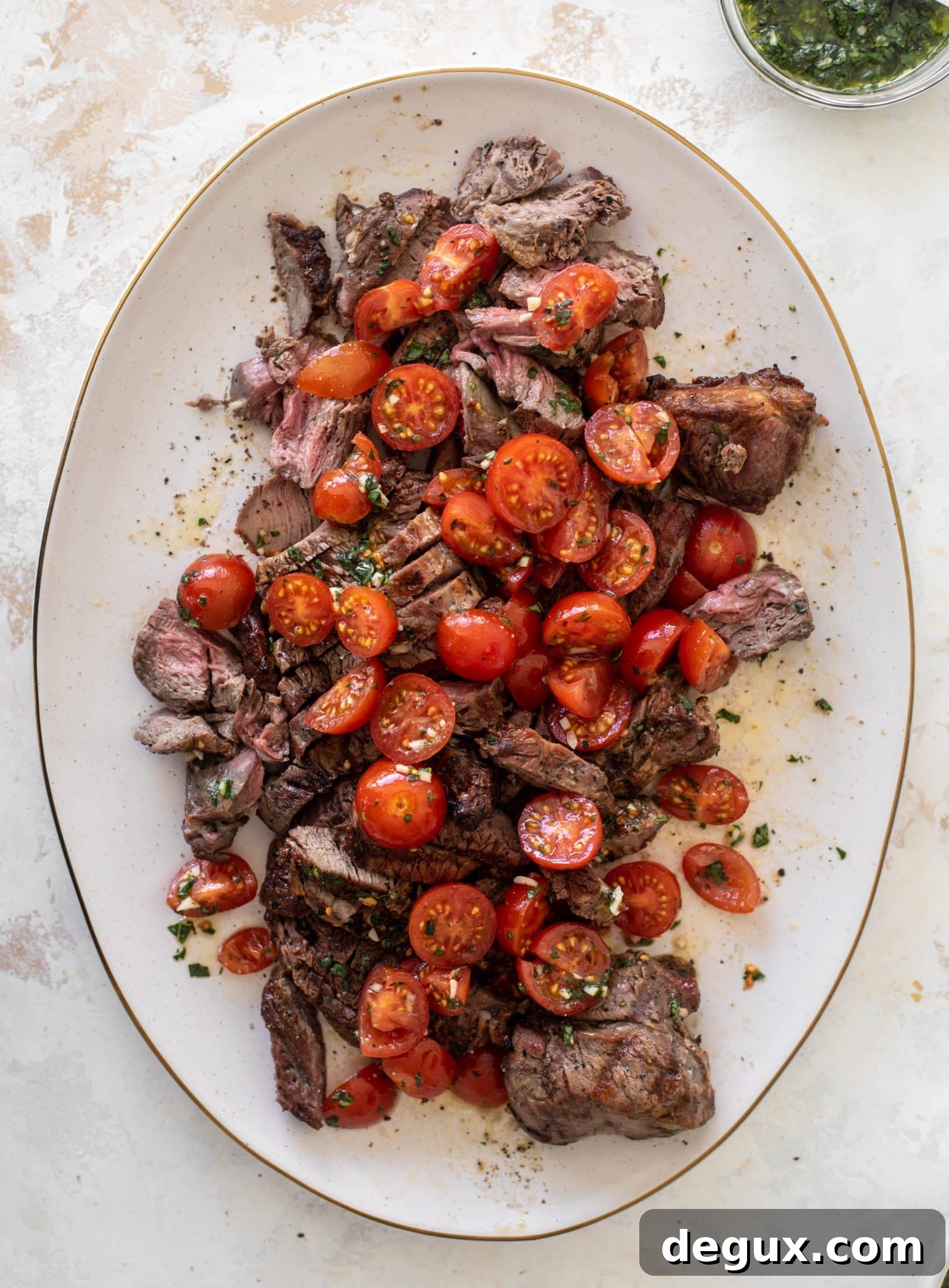 Grilled Steak with Spicy Marinated Tomatoes and Chimichurri 7 grilled steak with spicy marinated tomatoes