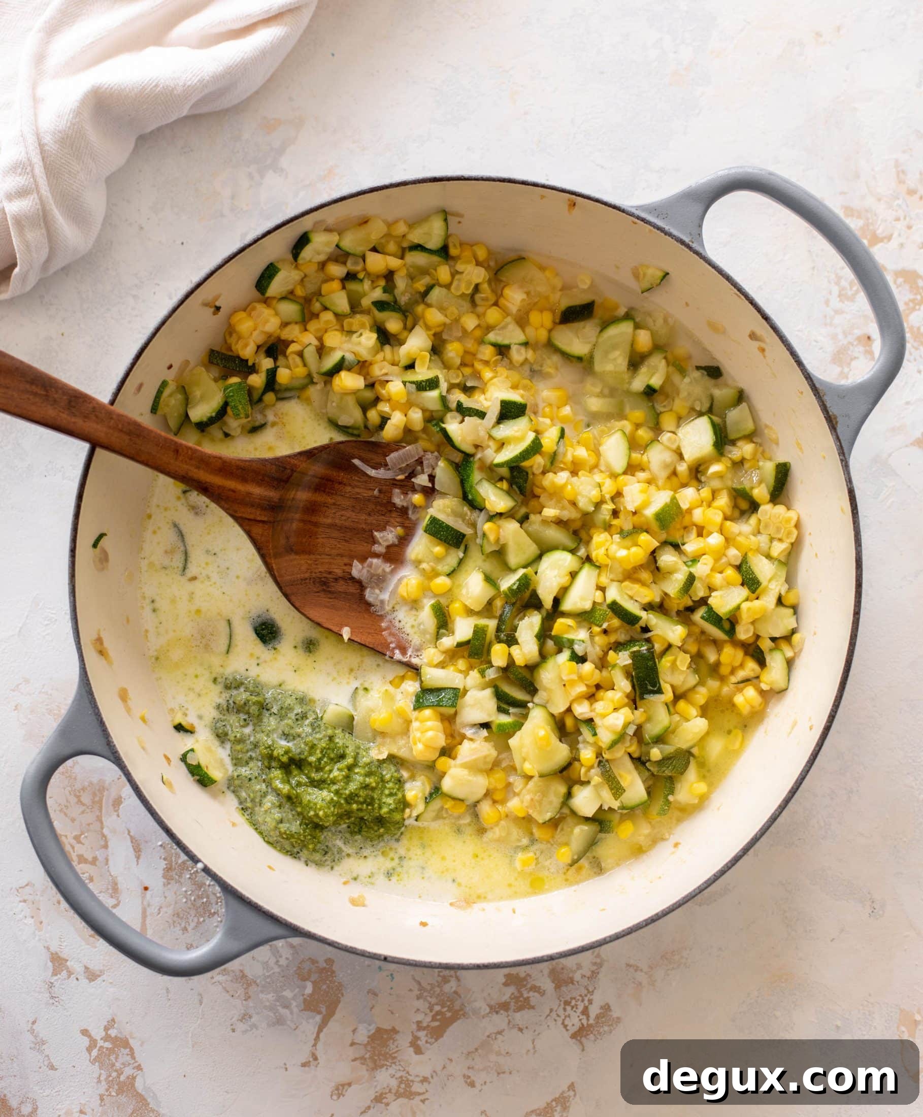 creamy corn zucchini pasta