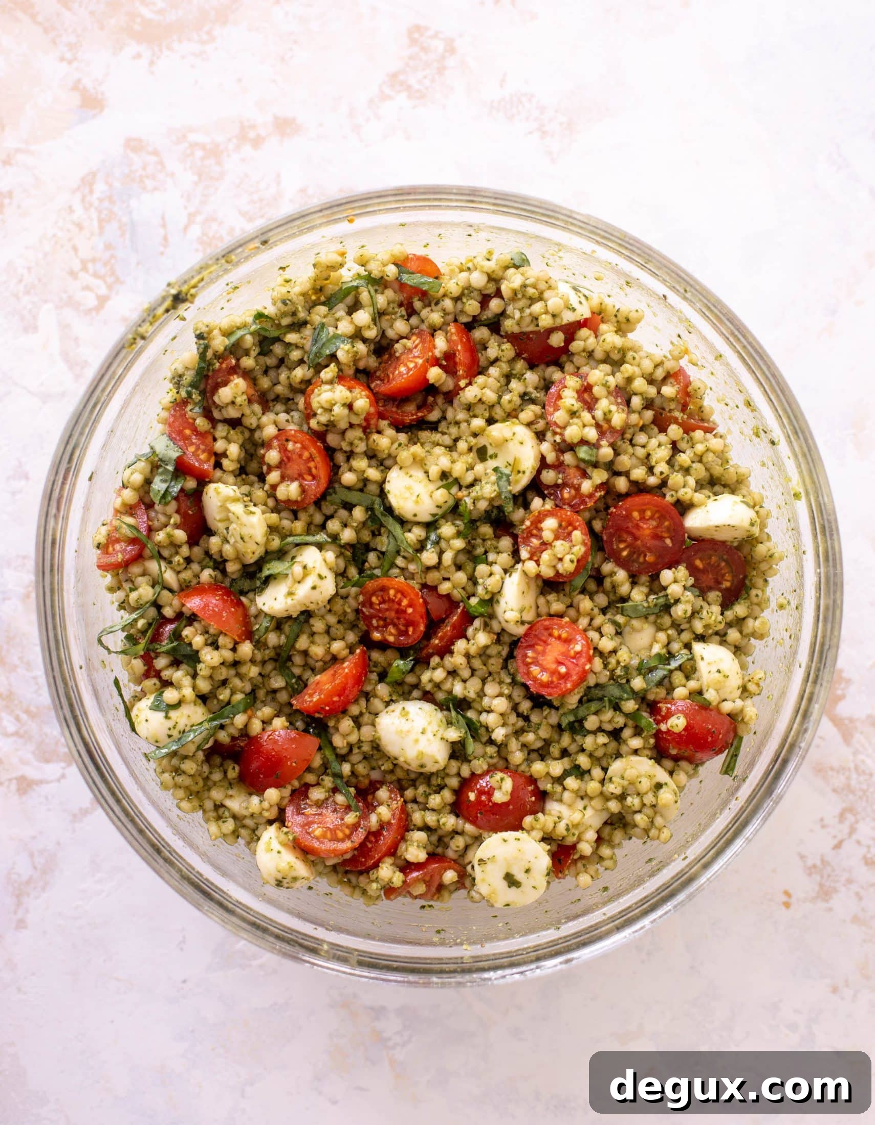 Caprese couscous in a bowl
