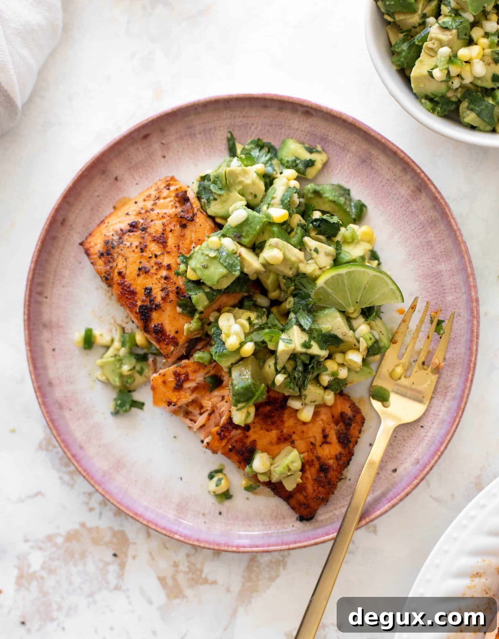 grilled salmon with avocado corn salsa