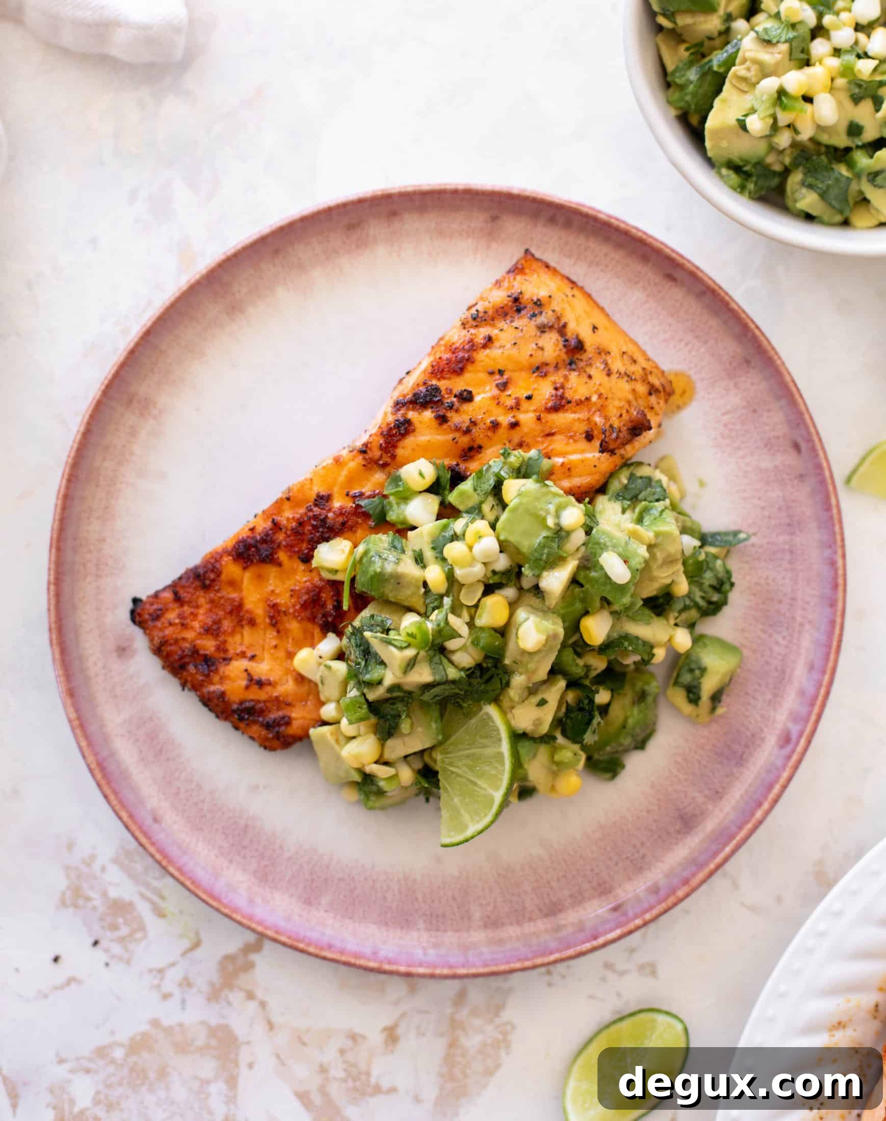 grilled salmon with avocado corn salsa