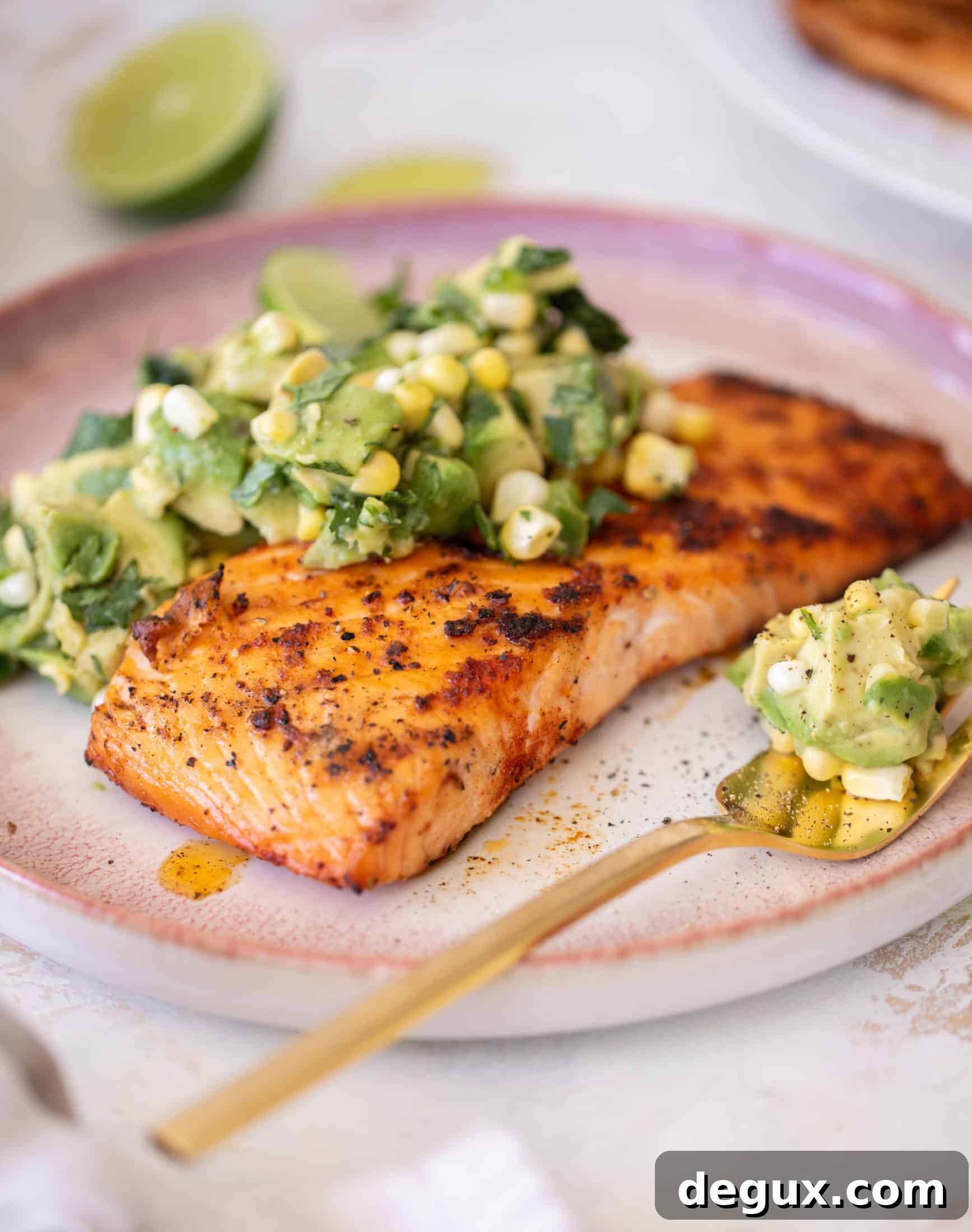 grilled salmon with avocado corn salsa