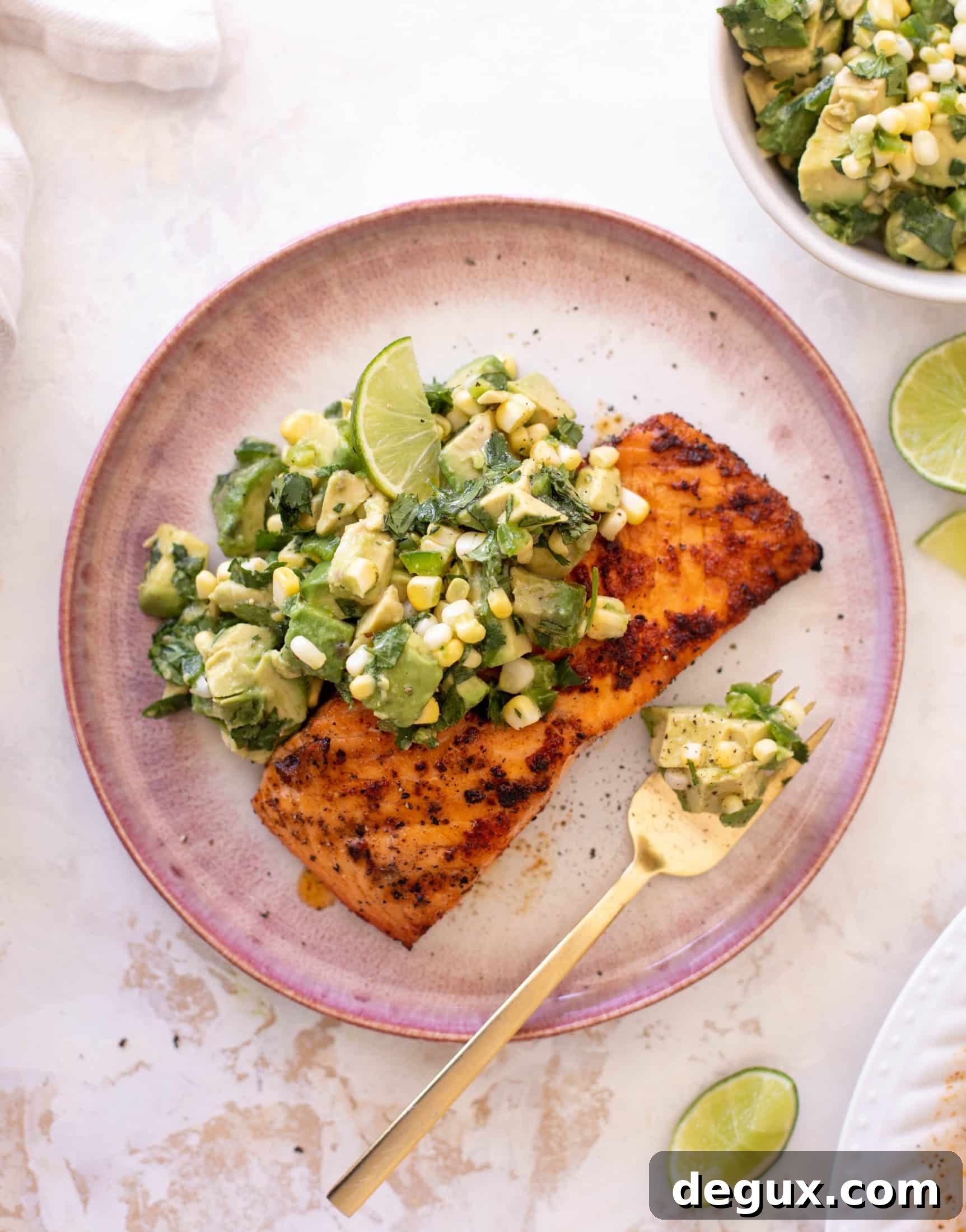 grilled salmon with avocado corn salsa