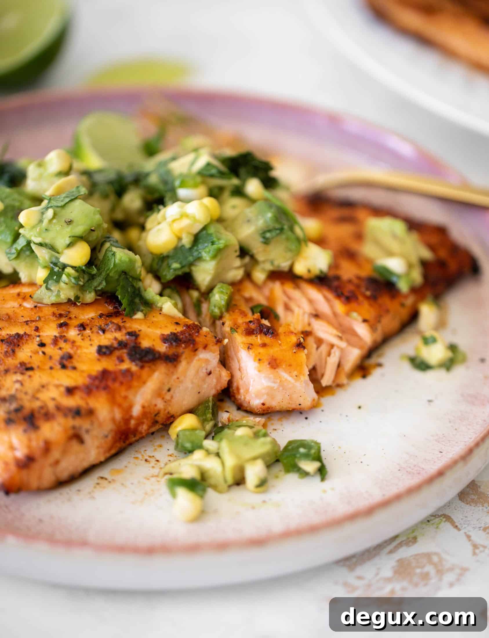 grilled salmon with avocado corn salsa