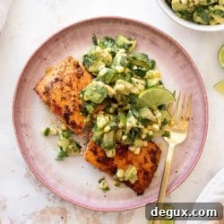 grilled salmon with avocado corn salsa