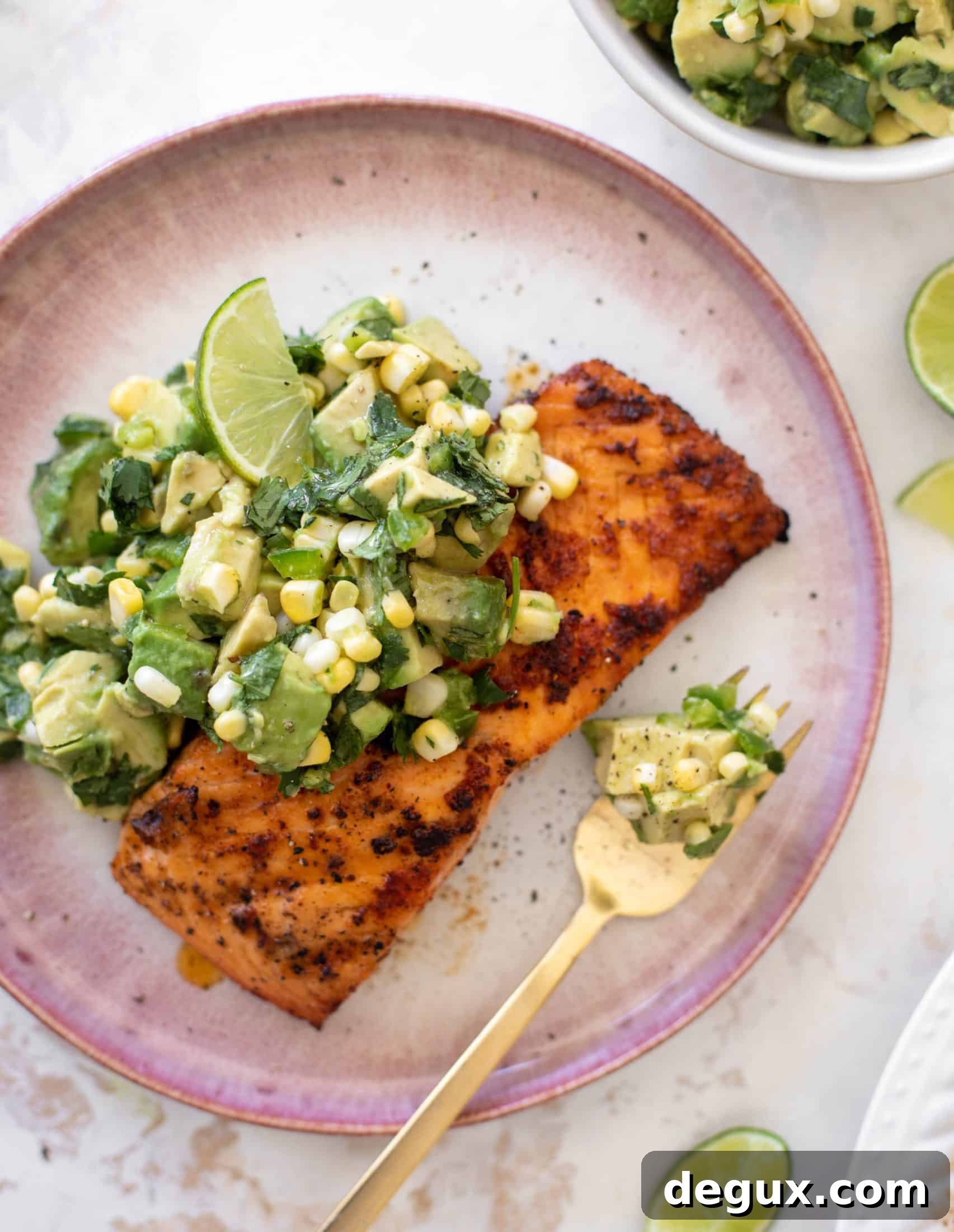 grilled salmon with avocado corn salsa
