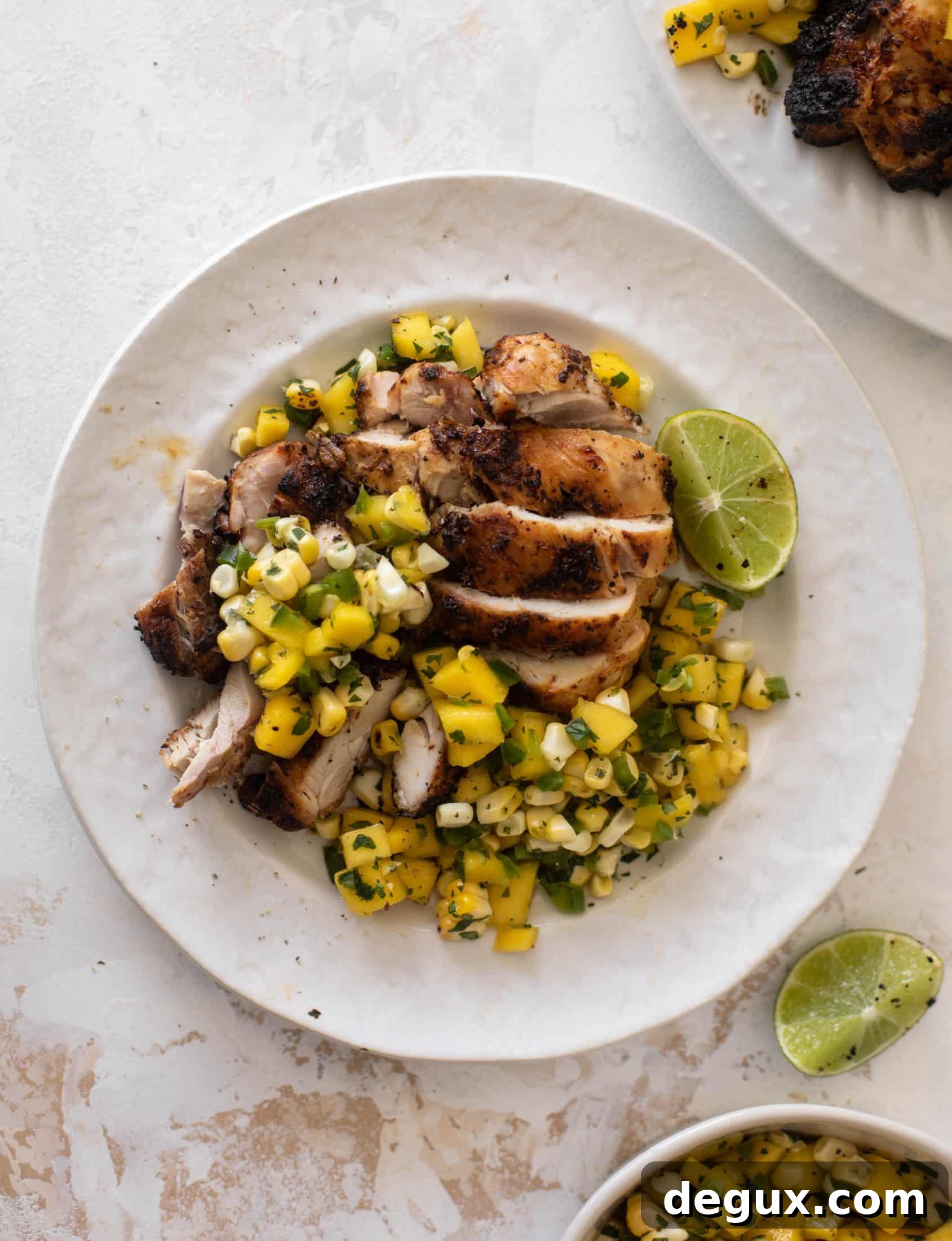 chili lime chicken thighs with mango corn salsa