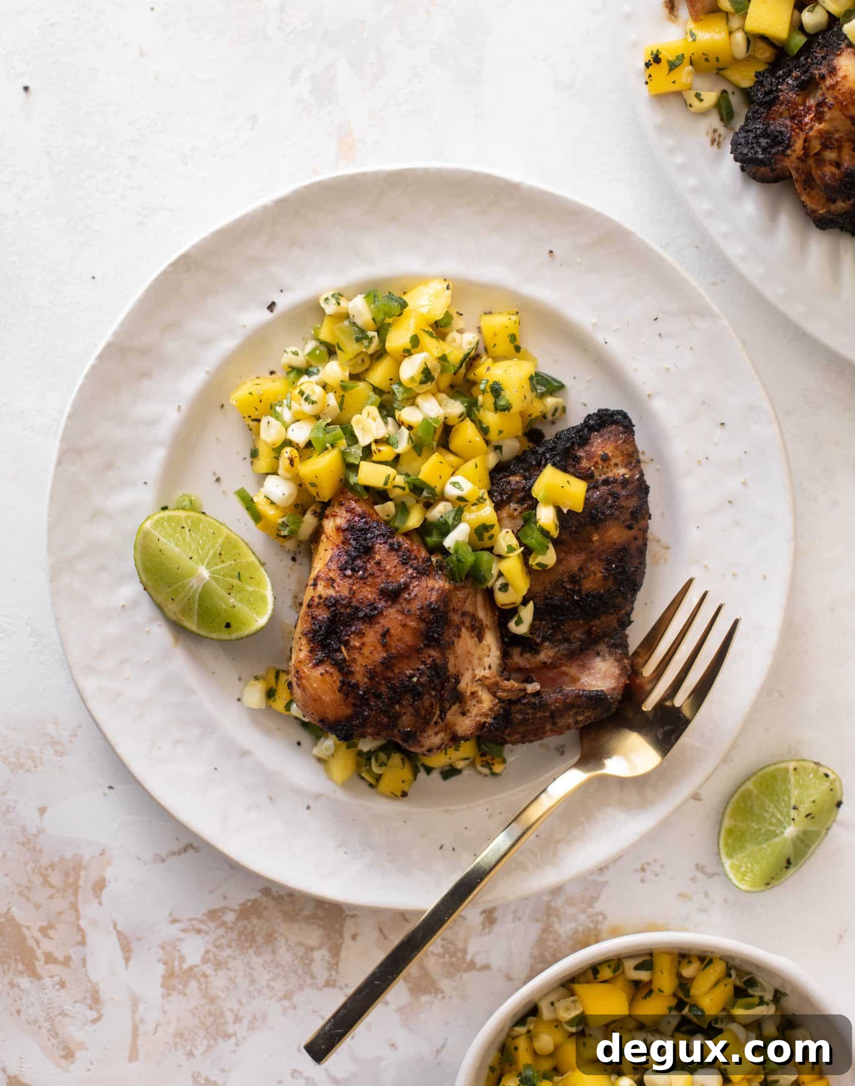 chili lime chicken thighs with mango corn salsa