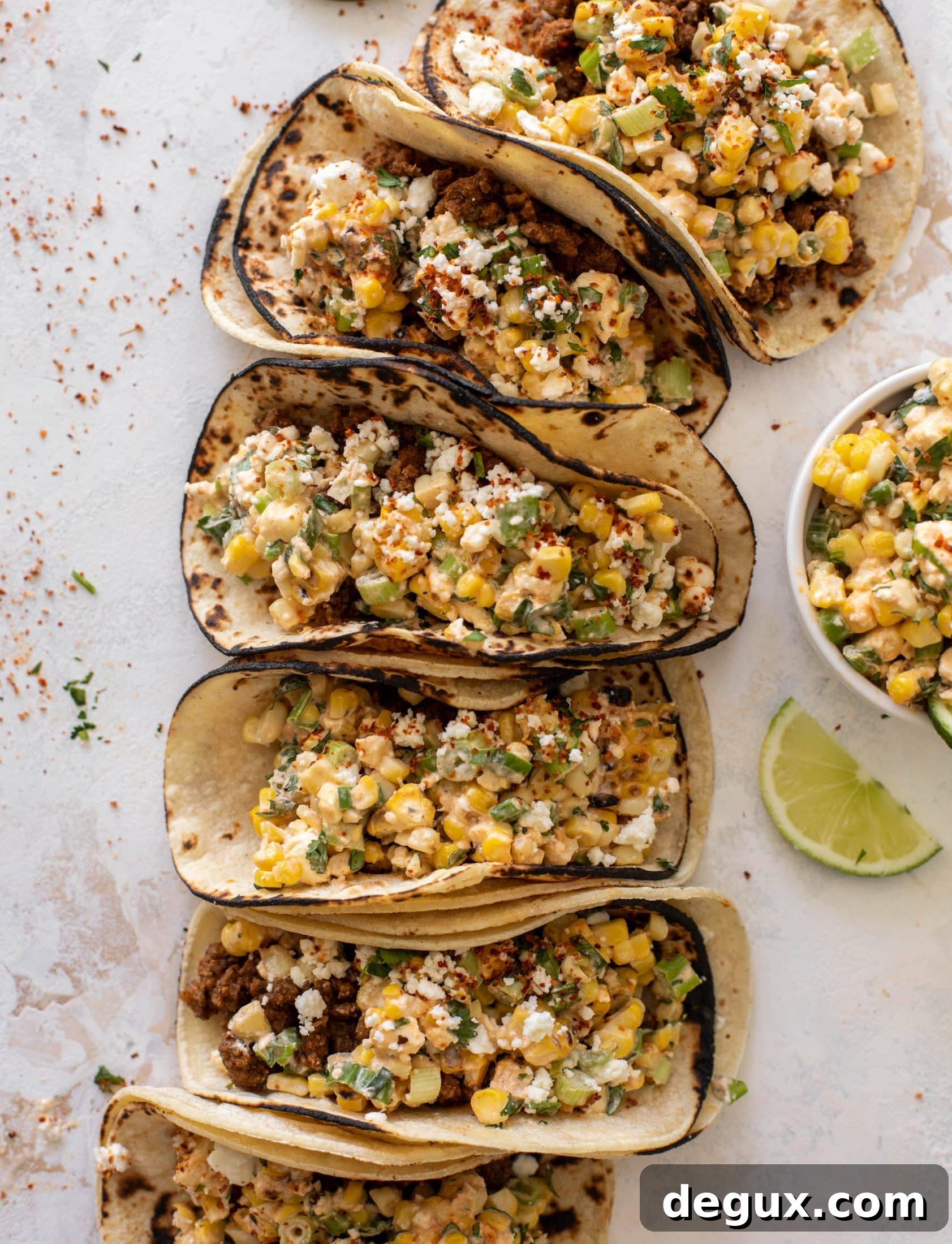 creamy street corn beef tacos