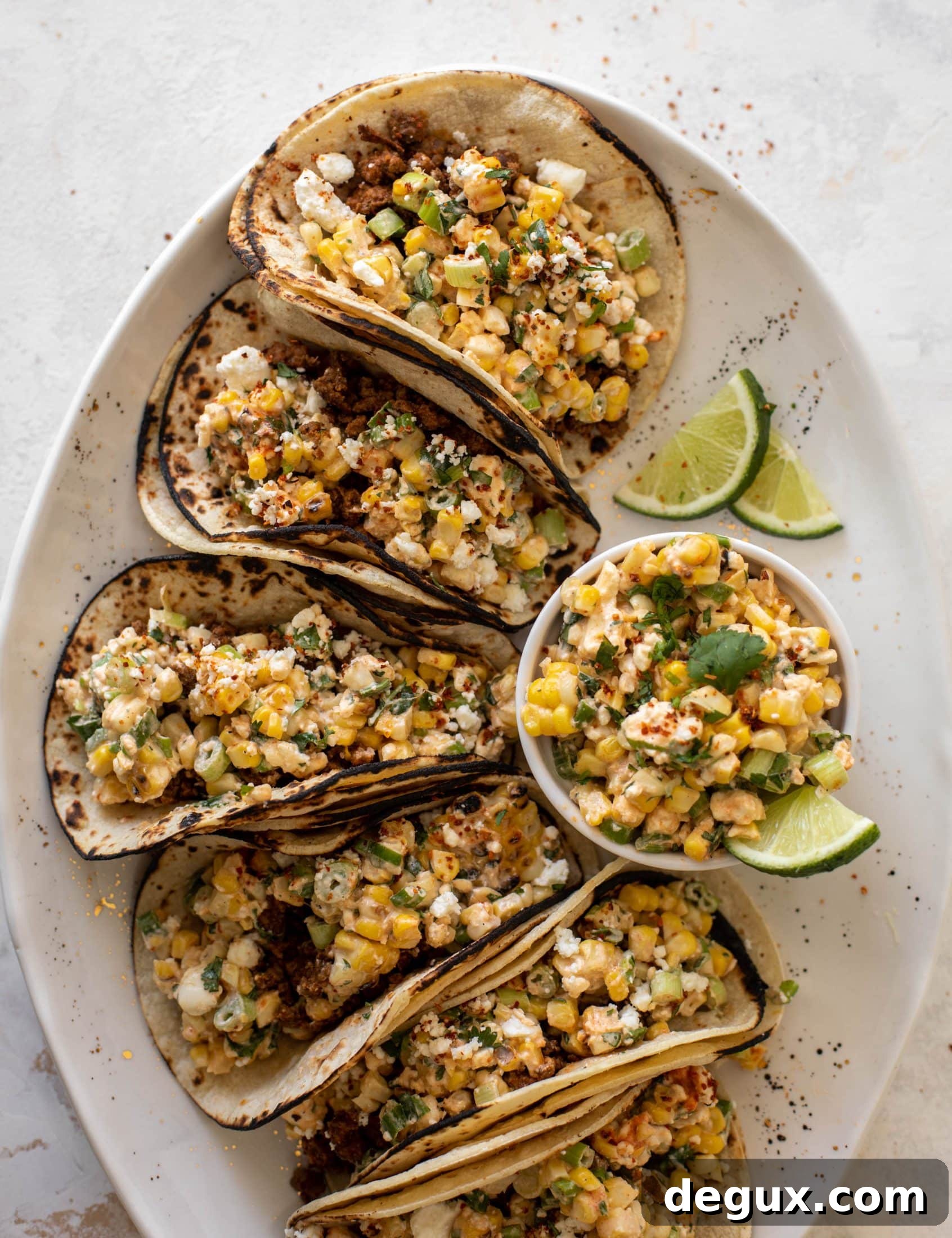 creamy street corn beef tacos