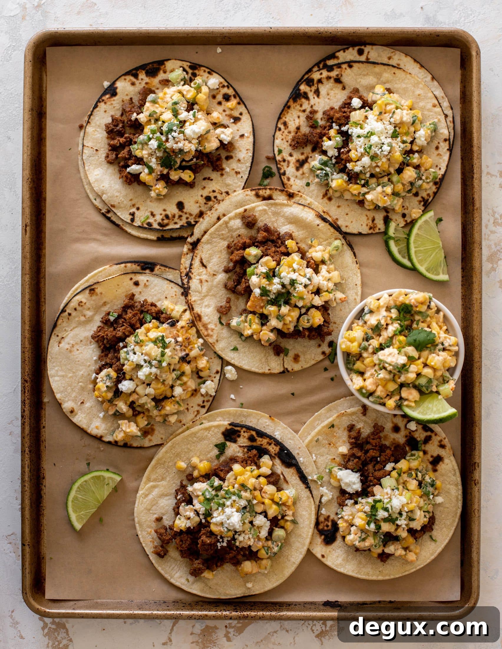 creamy street corn beef tacos