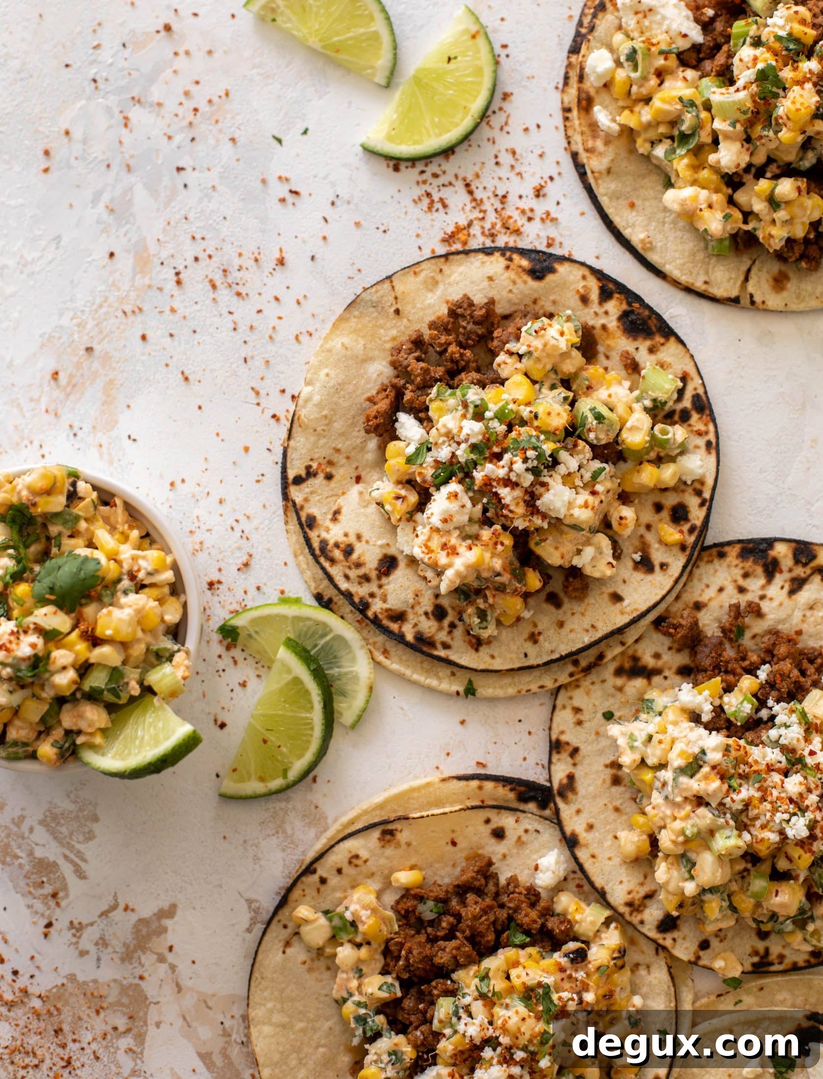 creamy street corn beef tacos